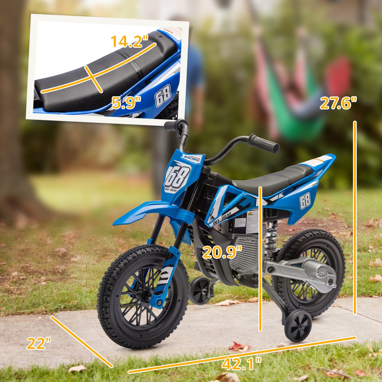 12V Kids Electric Motorcycle Twist Grip Throttle Training Wheels Rear Suspension