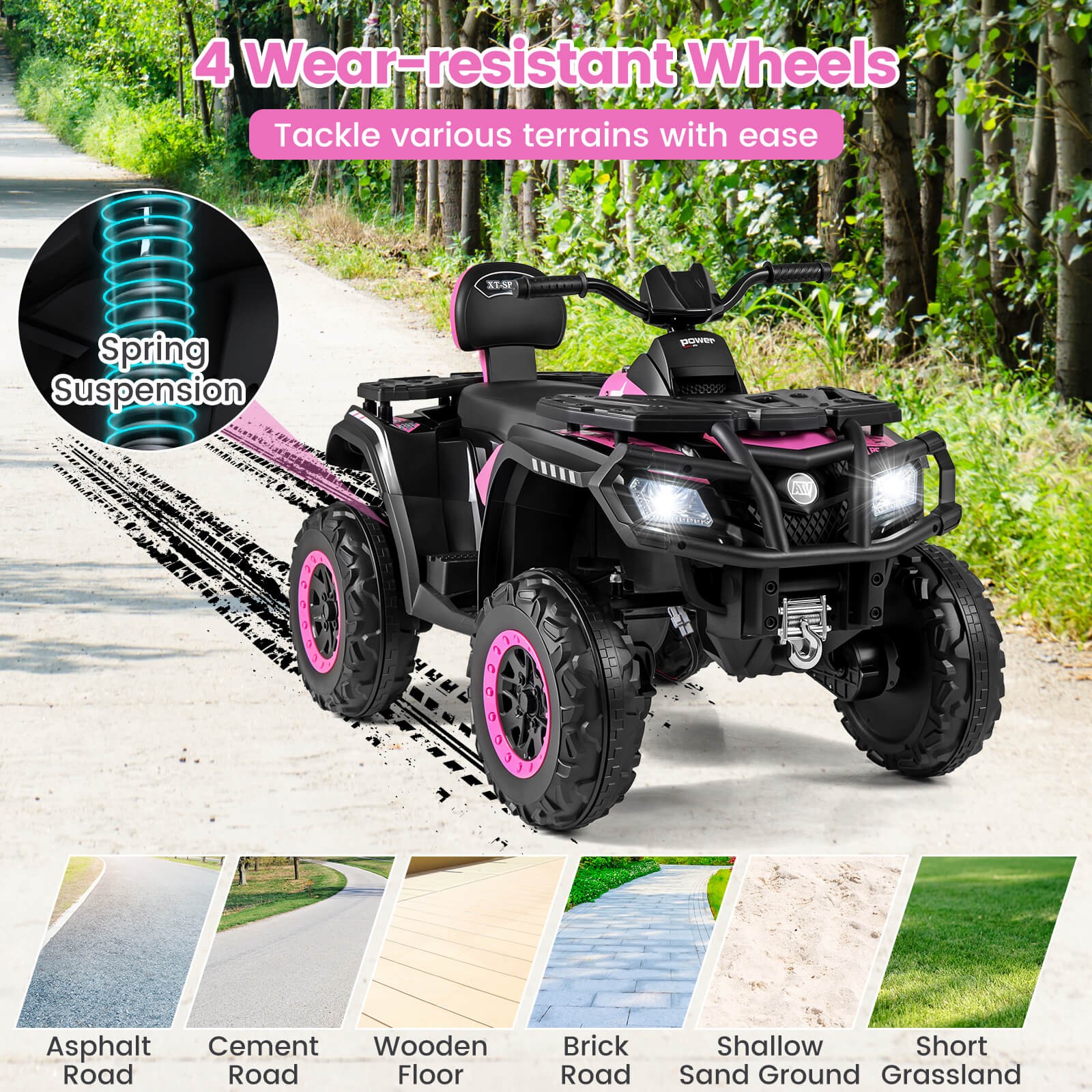 24V 2-Seater 4-Wheeler Quad Electric Vehicle w/ 4 Motors, Soft Start LED Lights