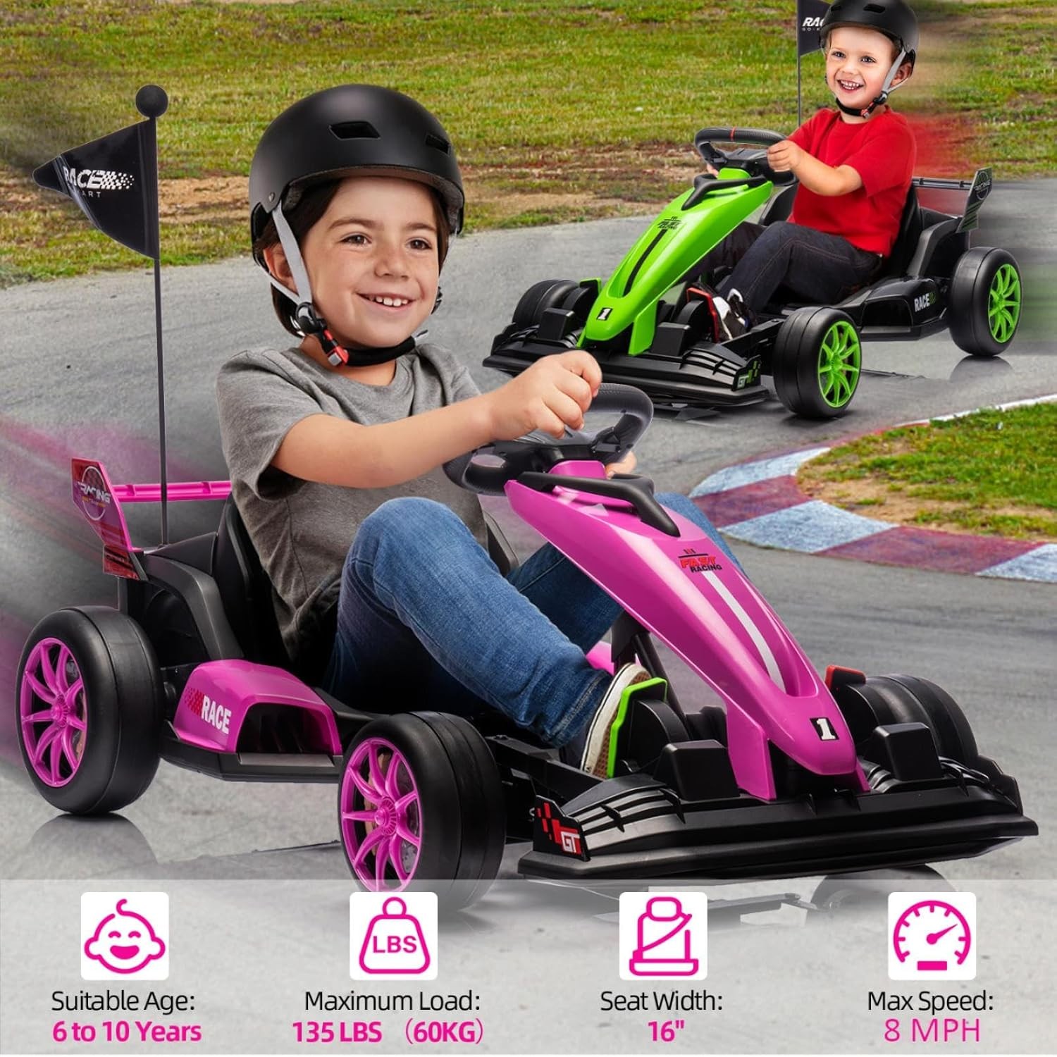 24V Electric Drift Kart 7.5mph Variable High Speed Drifting Ride On Car Race Toy