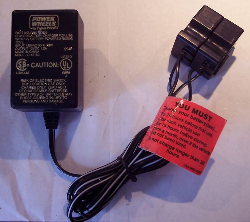 12v Power Wheels black BATTERY CHARGER adapter cord plug electric Jeep Wrangler