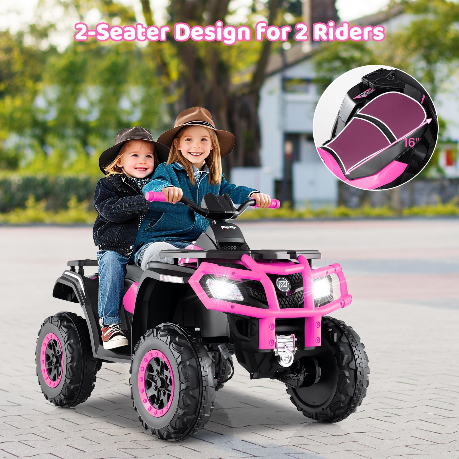 24V 2 Seater Ride on ATV, 4WD Motor, 5Mph Max Speed, Bluetooth, 4 Wheeler Off…