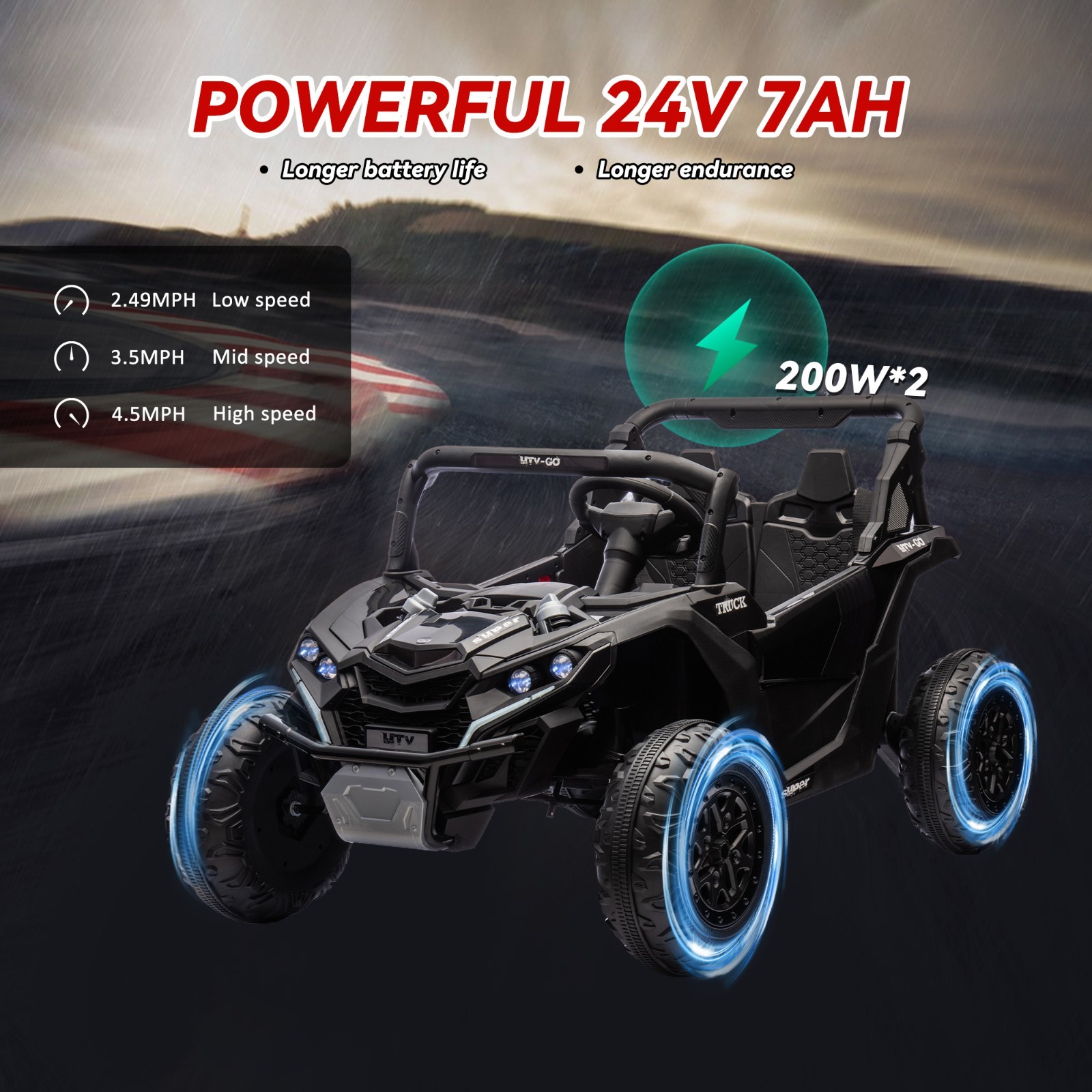 24V Ride on Electric Car for Big Kids 2 Seater UTV Off-Road Toys w/Remote, Black