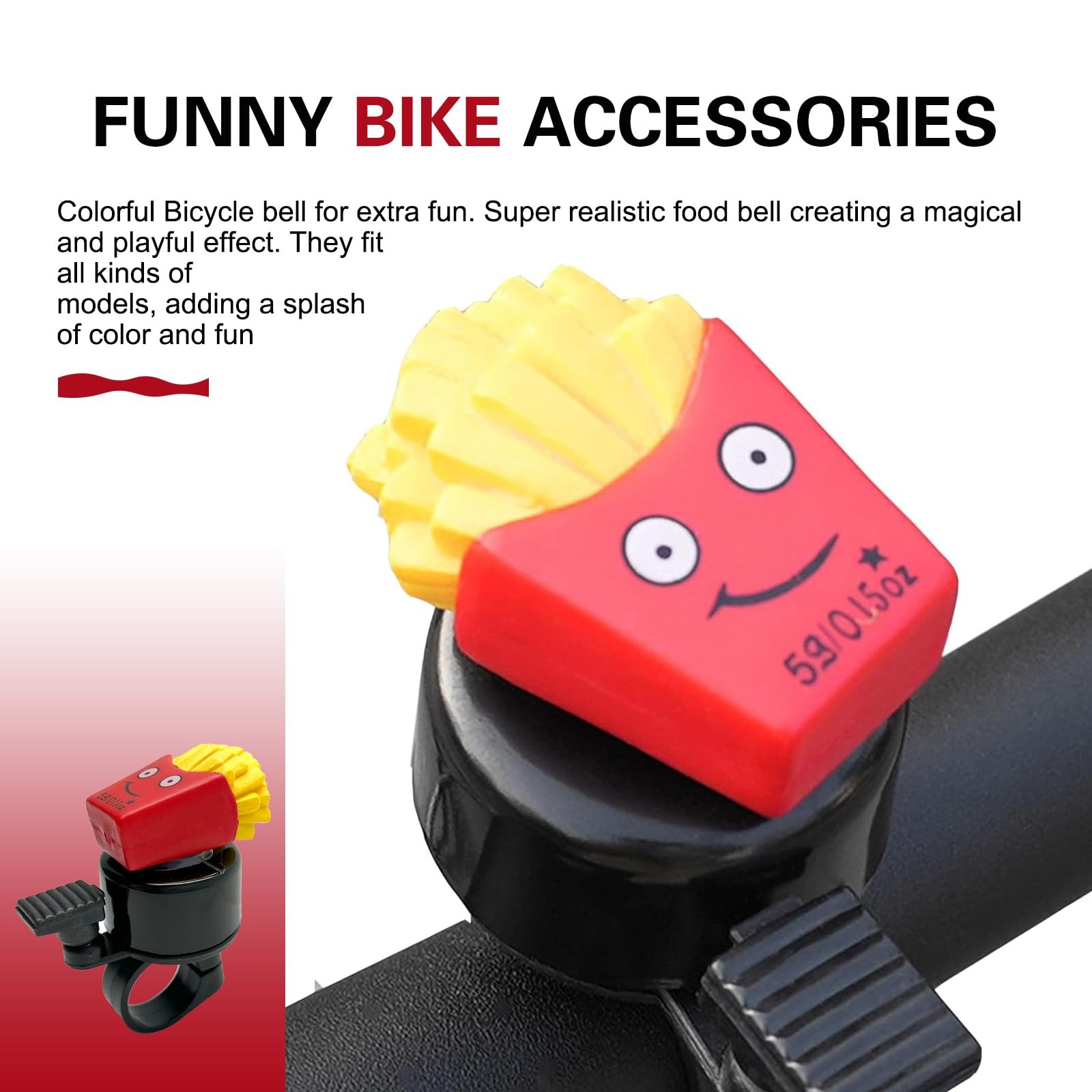 Bike French Fries Bell, Aluminum Alloy Bicycle Bell with Plastic Base, Loud C…
