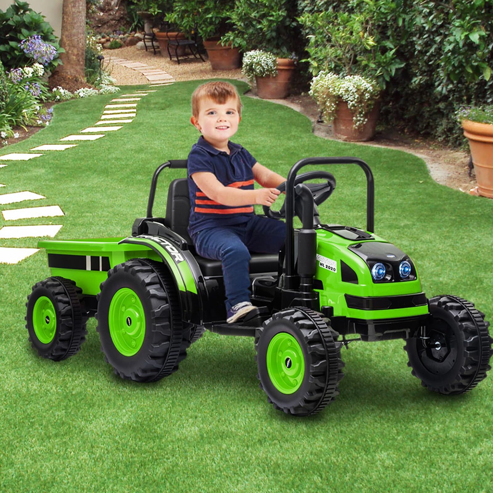 12V Upgraded Ride on Tractor with Trailer Electric Fun Toys Remote Control Kids