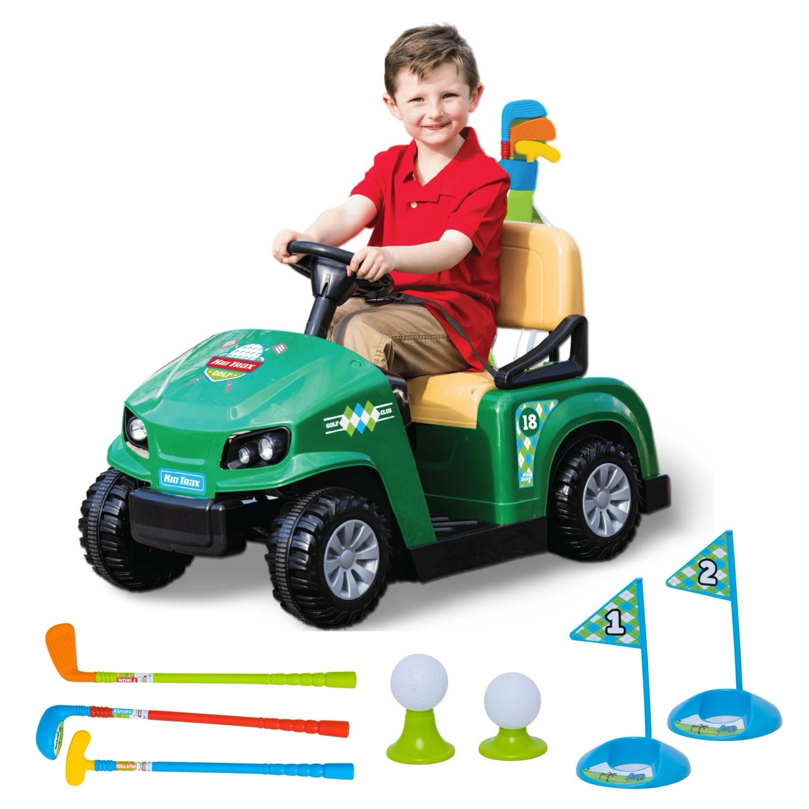 Kid Trax Flybar 6V Golf Cart Battery Powered Ride-On Includes Golf Clubs & Balls