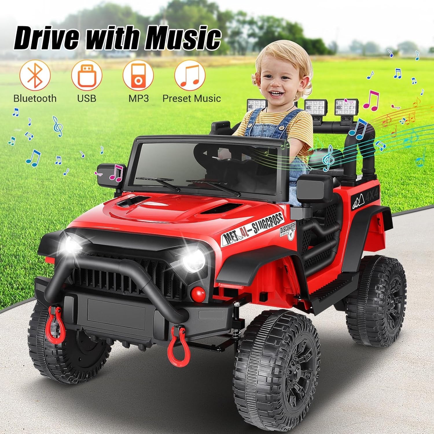 Kids Ride On Car Trucks 12/24V Electric Toy+Music LED Light Remote Control Gift-