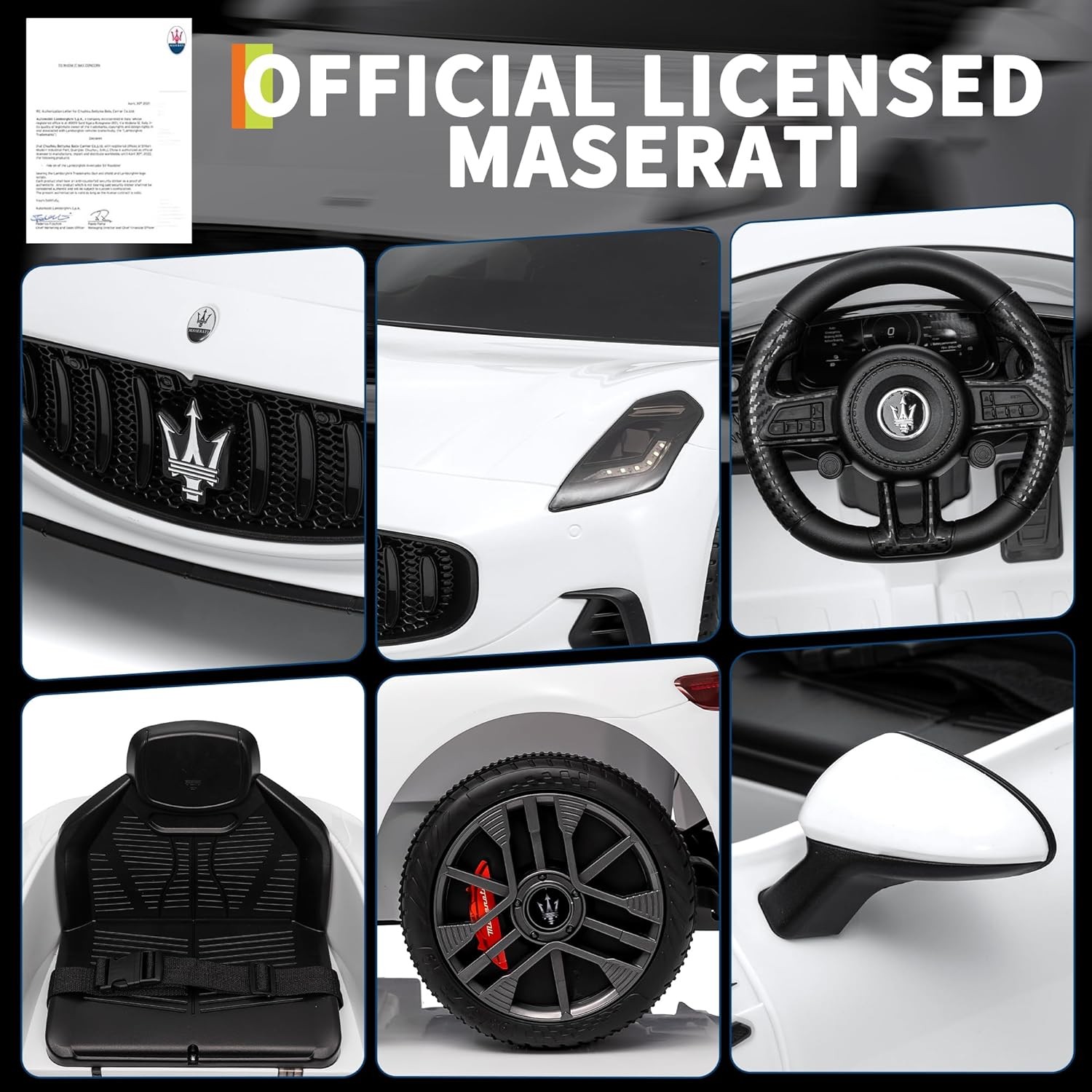 12V Ride On Car Licensed Maserati Gran Cabrio Ride on Toys for Kids White