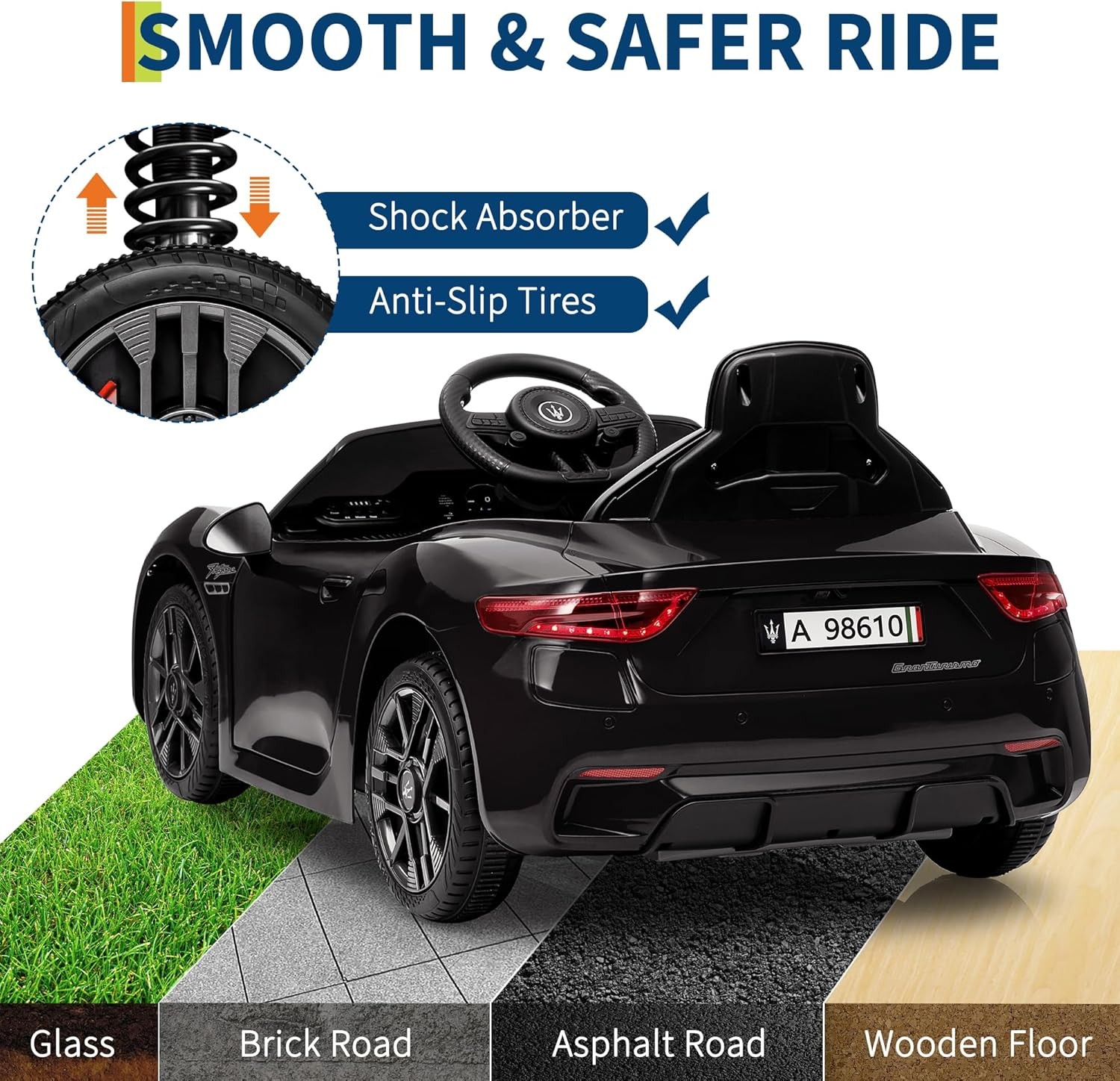 12V Licensed Maserati Ride-On Vehicle for Kids, Remote Control, High/Low Speed
