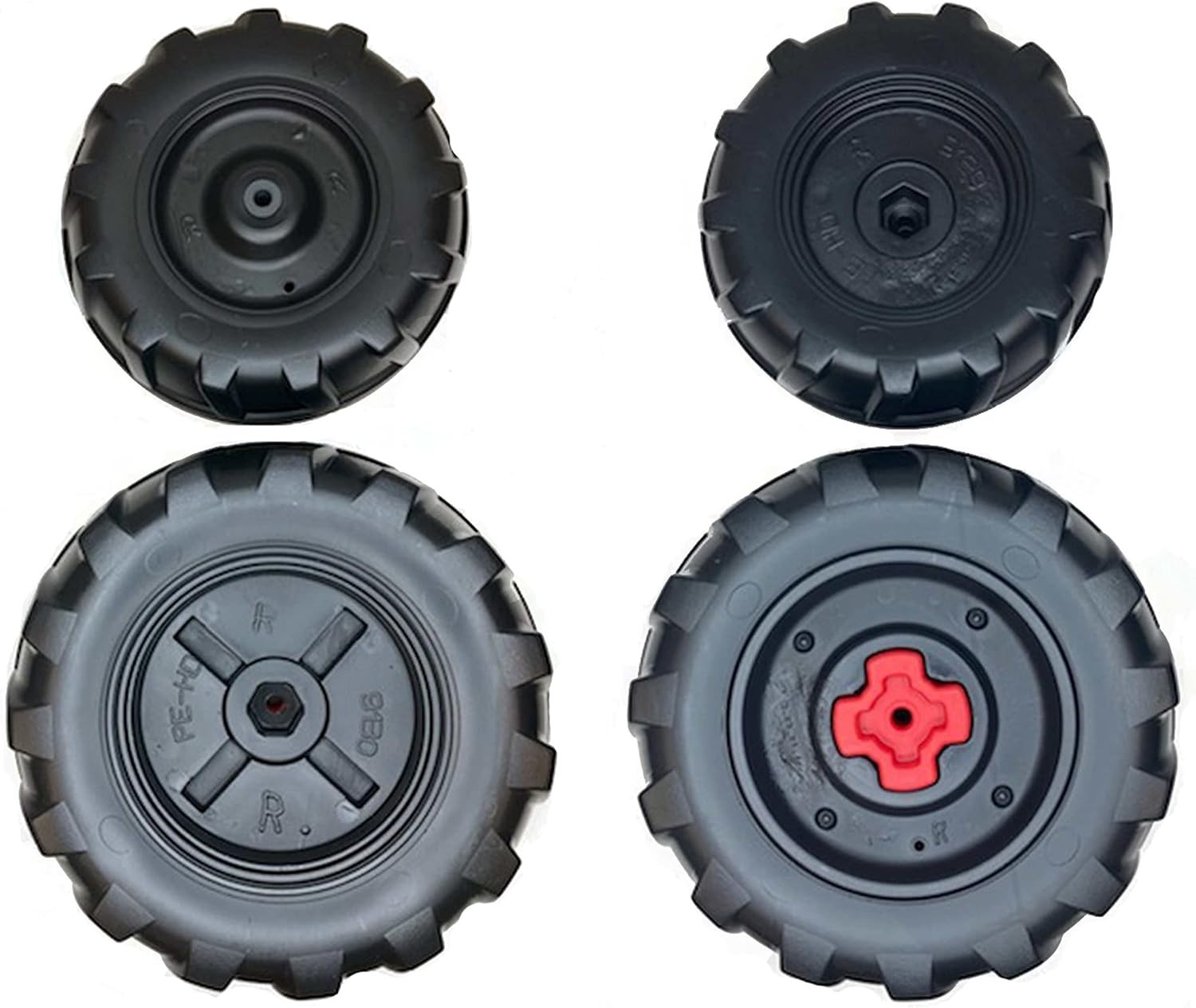 12V Ride-on Tractor Wheels 4-Pack Black Plastic USA Made Fit John Deere