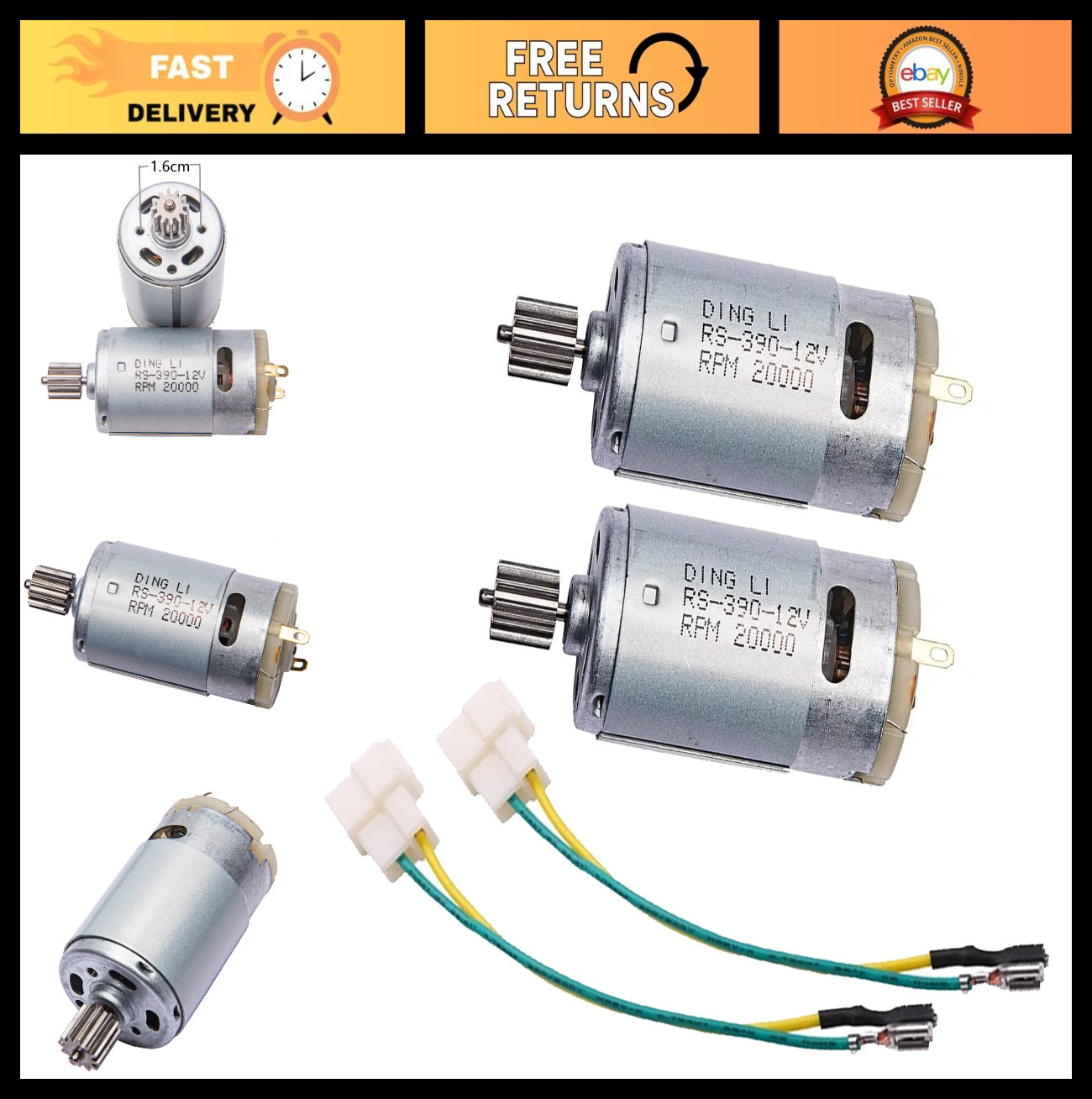 2PCS 12V Electric Motor 20000RPM for Kids Ride-On Cars & Toys – Replacement Part