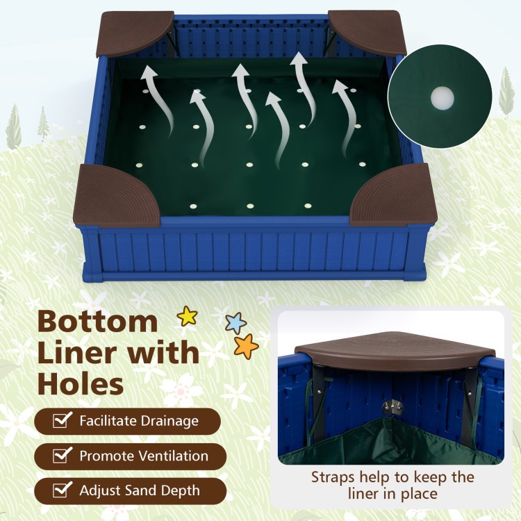Kids Outdoor Sandbox with Oxford Cover and 4 Corner Seats