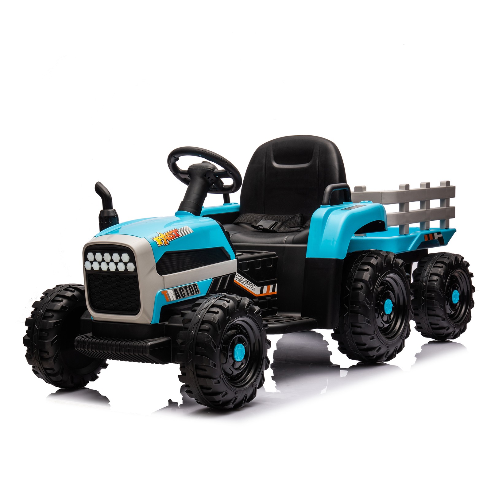 24v Kids Ride Tractor Trailer 1.86-4.97MPH electric car 3 speed adjustable Blue