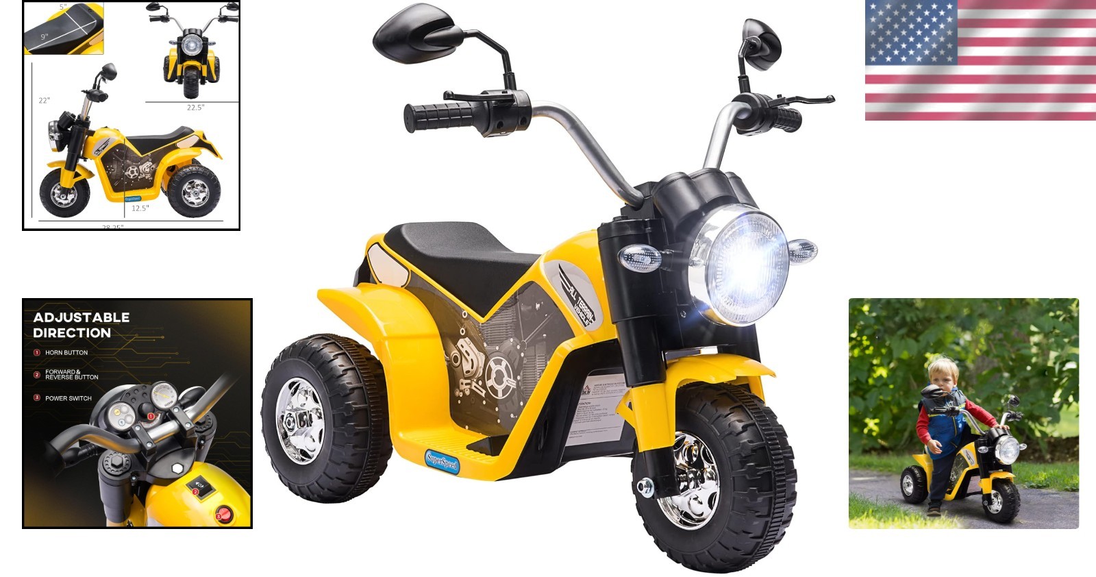 Kids Electric Motorcycle with Horn and Lights – 3-Wheel Ride-On for 18-36