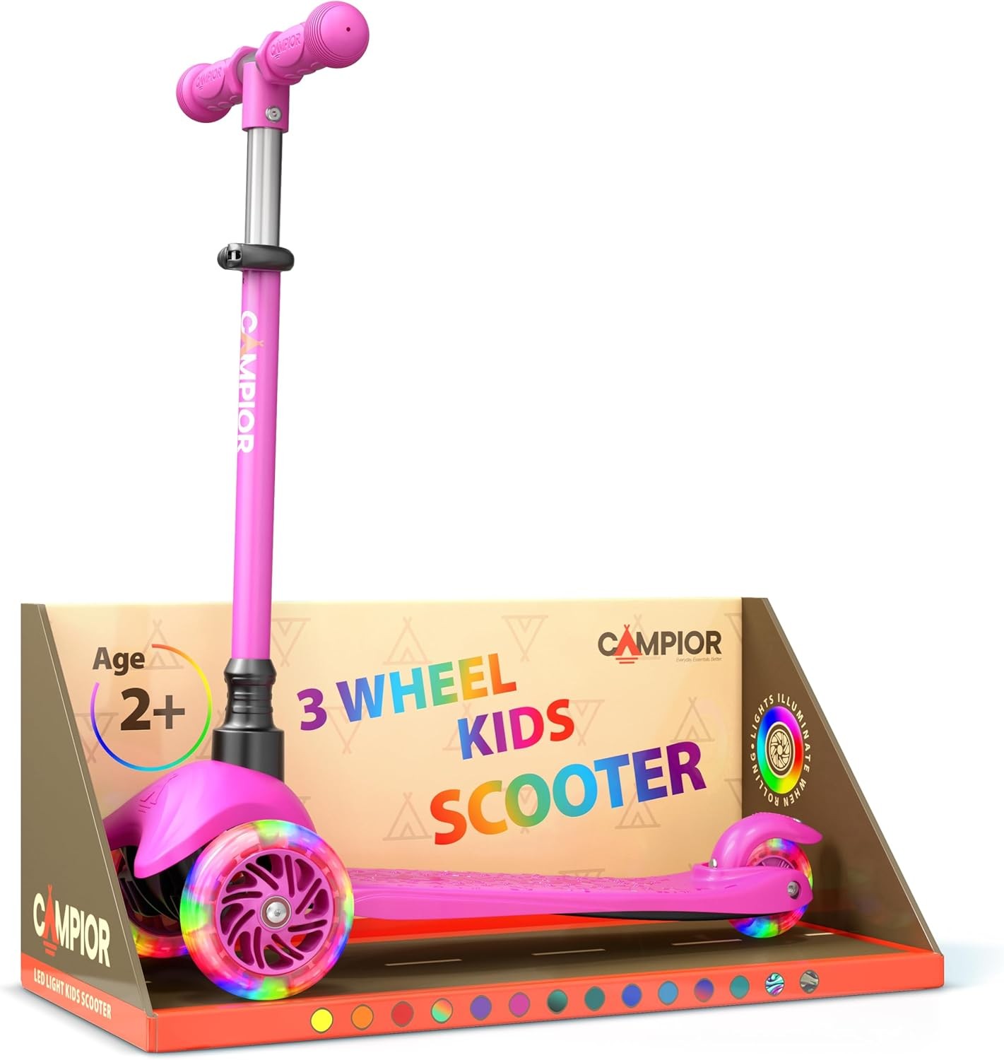 Pink Mini 3 Wheel Scooter for Kids – Lean-to-Steer with LED Light-Up Wheels, Adj