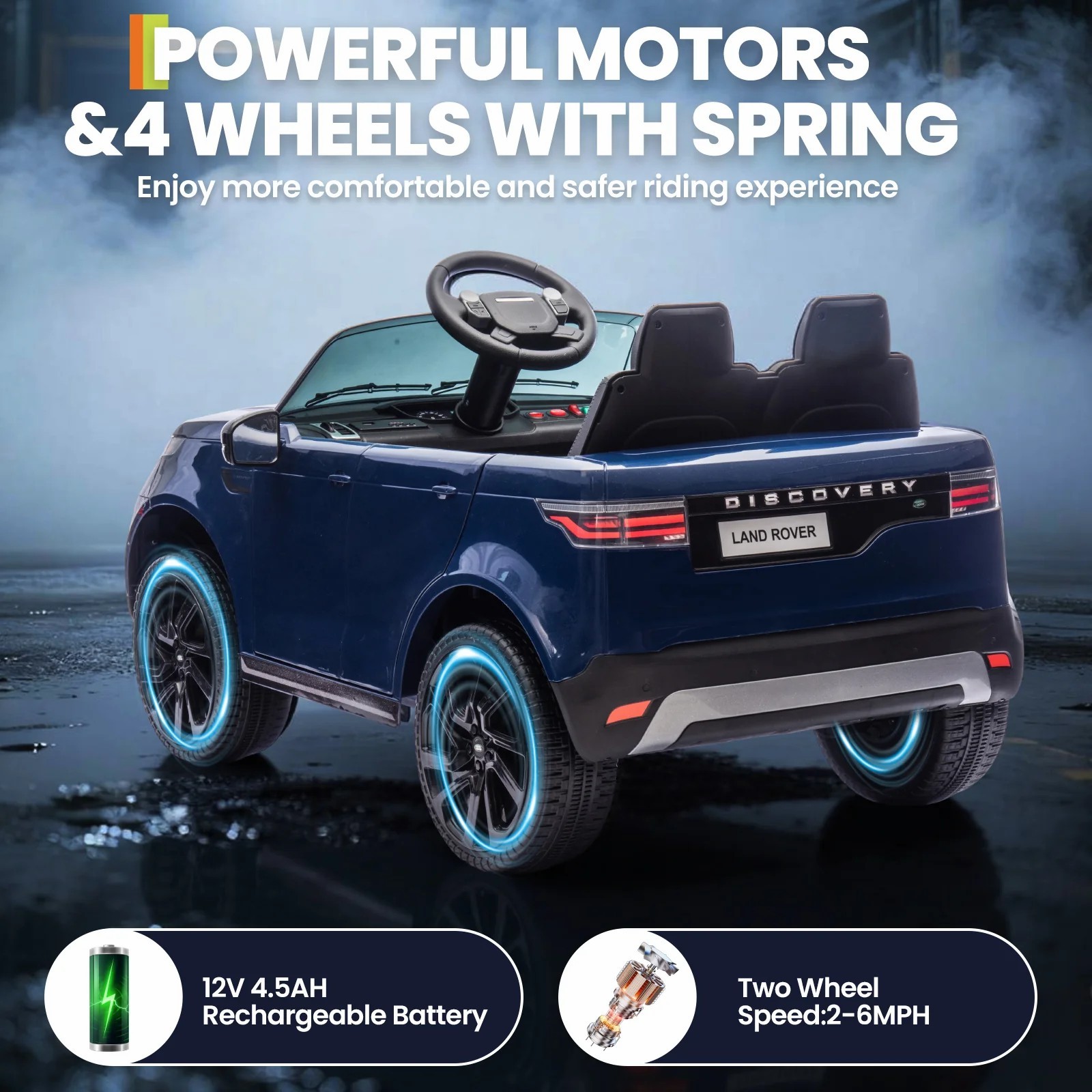 12V Kids Ride On Car Land Rover Style Dual Motor 3Speed Remote Control Dark Blue