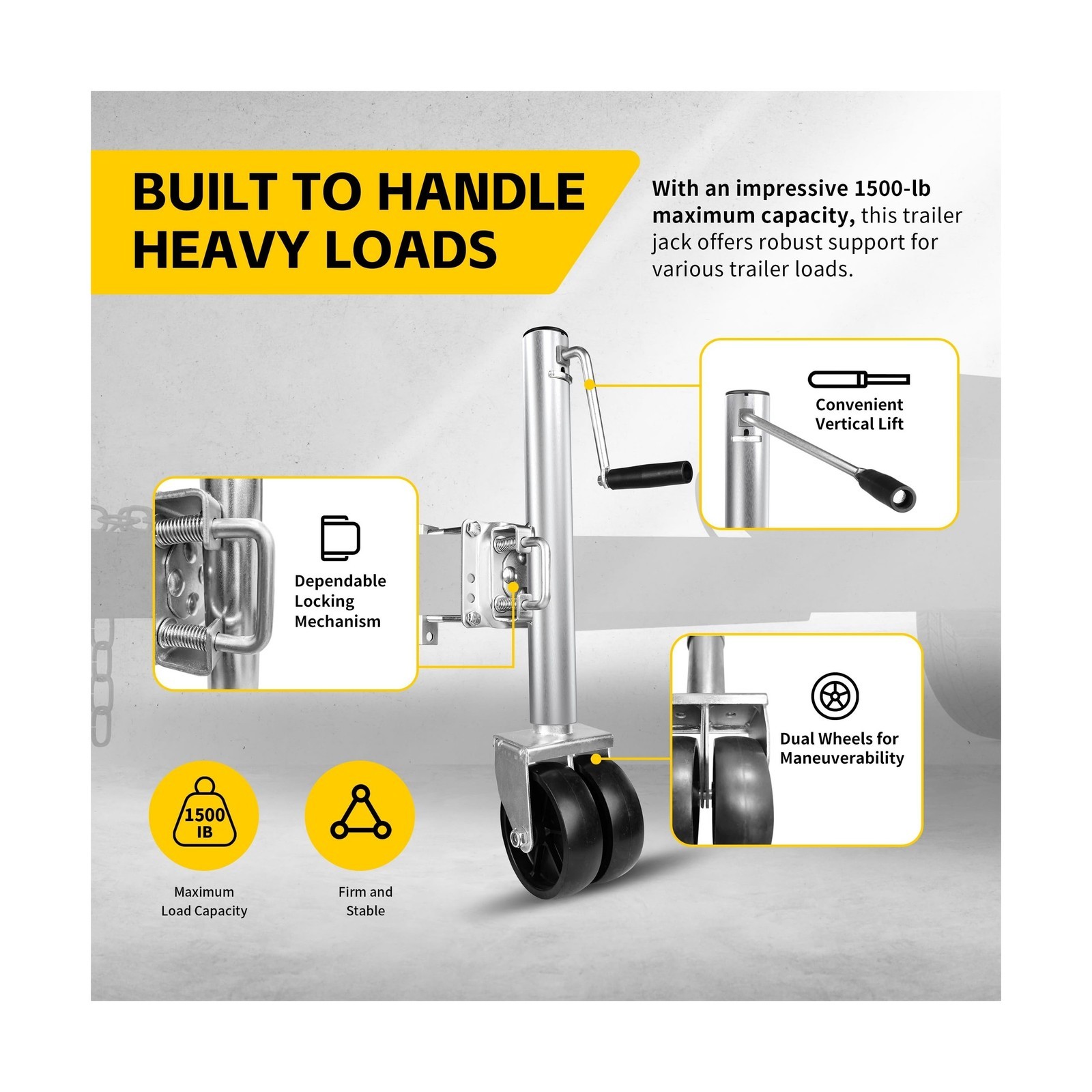 MaxxHaul 70149 Trailer Jack with 11-1/2″ Lift, Swing-Back Design, Side Wind H…