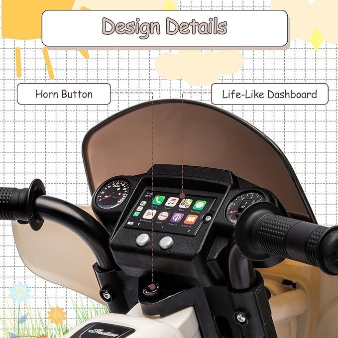 6V Kids Motorcycle,Indian Licensed Electric Motorbike w/ Toddler Training Wheels