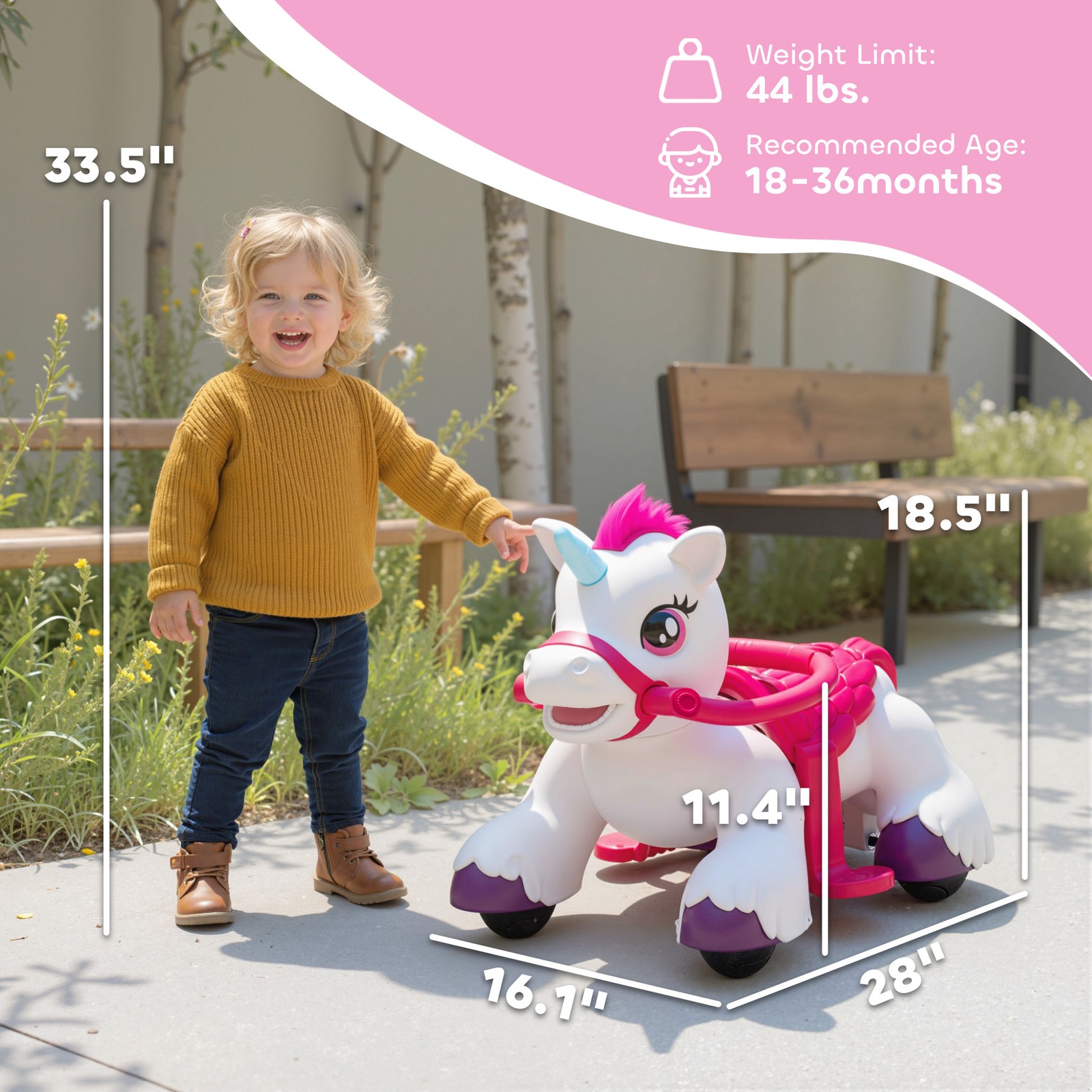 12V Ride on Horse, Ride on Toy with Carrot Toy, Comb, Animal Sounds