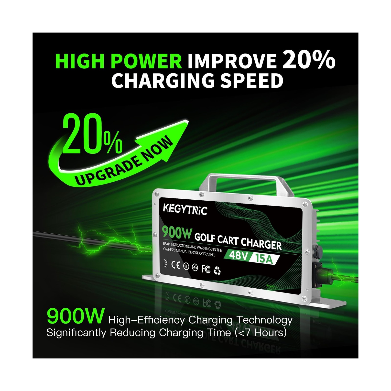 Club Car Battery Charger, 15 AMP 48 Volt Golf Cart Charger with 3-Pin Round P…