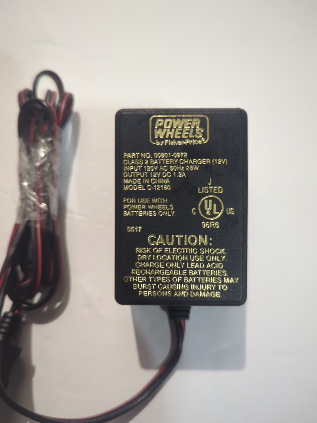 Genuine Power Wheels Charger Adapter Plug Battery AC DC 12VDC 00801-0972 12V