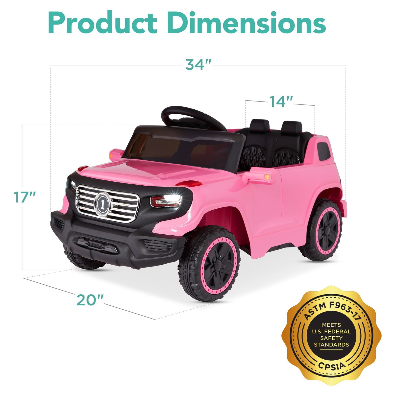 BCP- 6V Kids Ride On Car Truck w/ Parent Control, 3 Speeds, LED- Pink