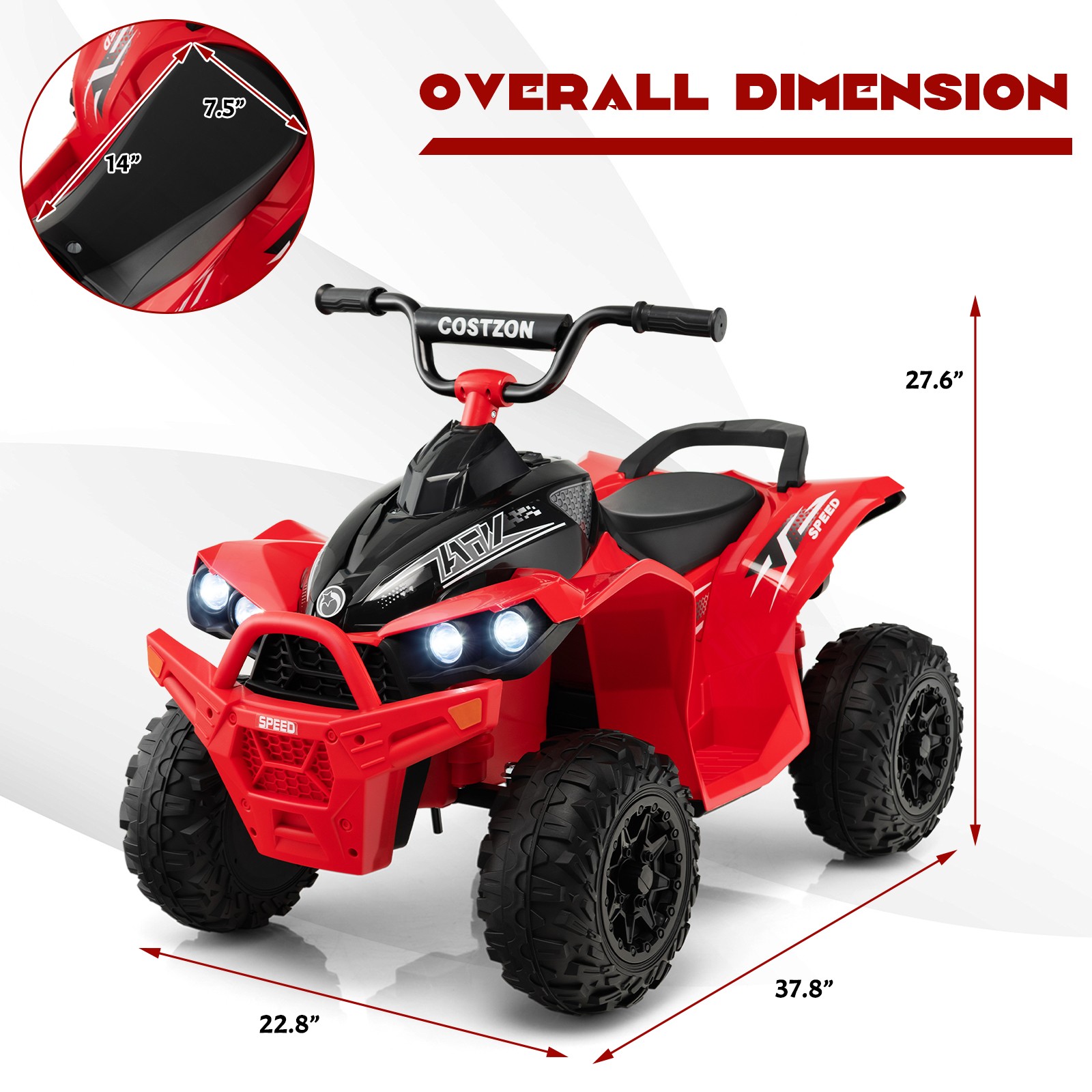12V Battery Powered Kids Ride-on ATV w/ Bright Headlights & Built-in Music Red
