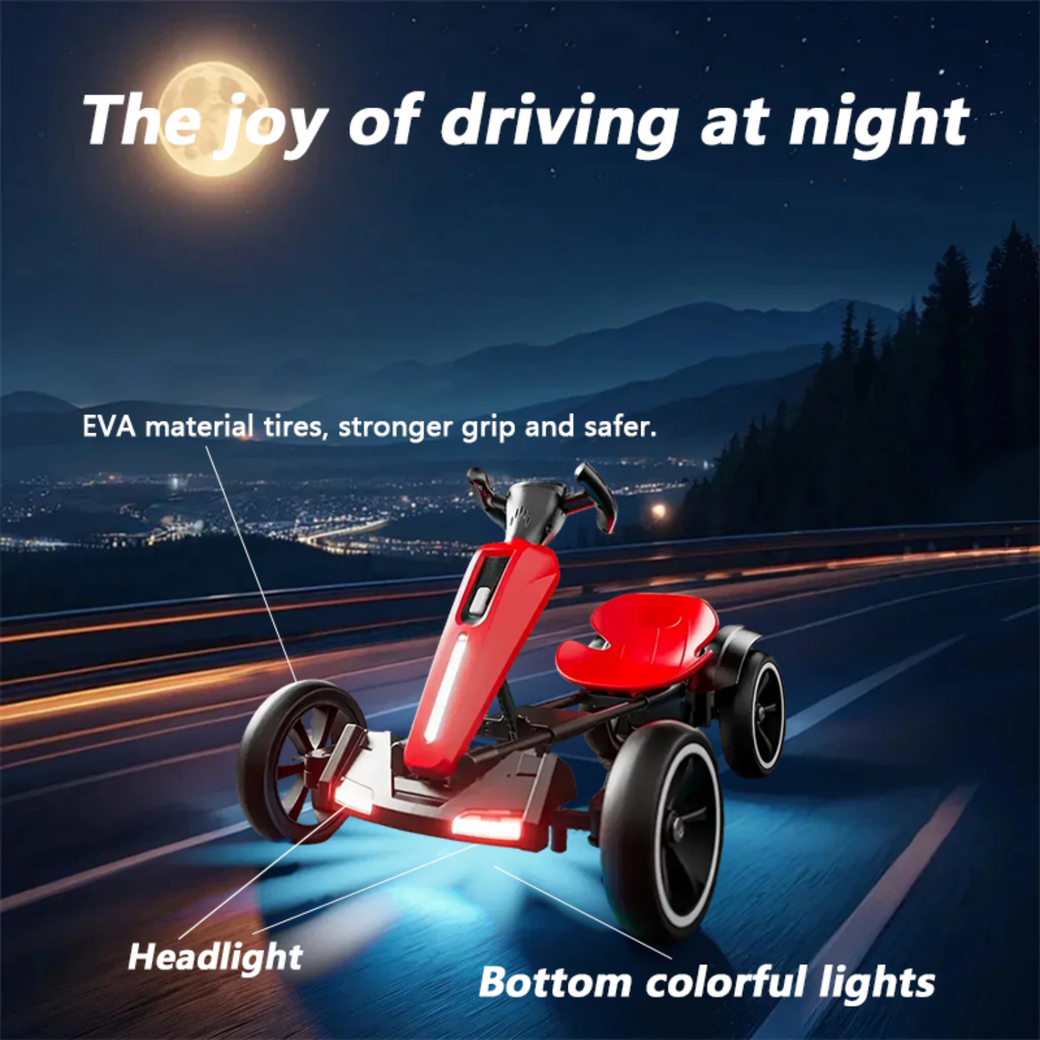 12V Electric Kids Foldable Go Kart Ride On Toy Adjustable Seat EVA Wheels Age3-6