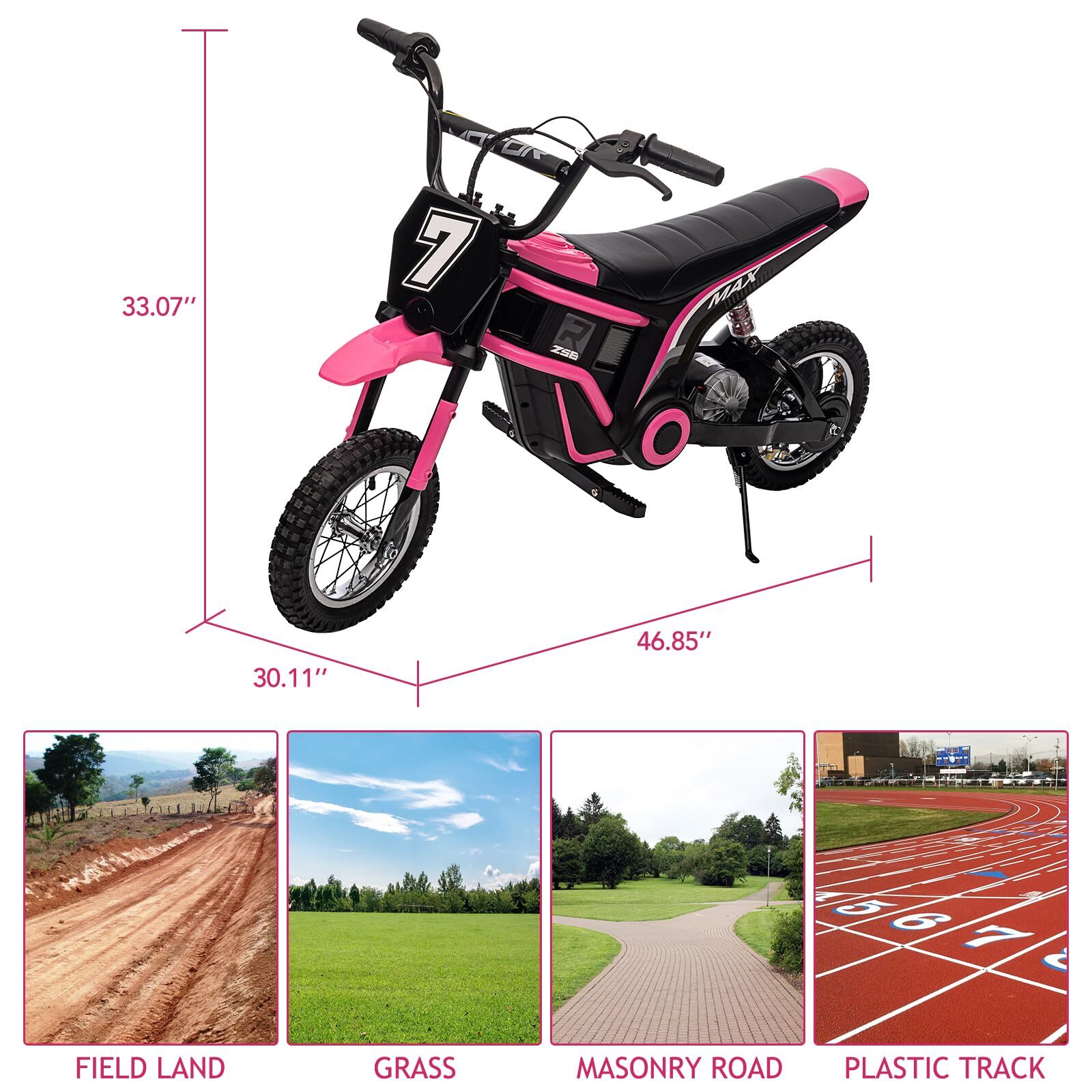 24V Ride On Motorcycle Dirt Bike, Electric-Powered Dirt Bike W/Rear-Wheel Drive