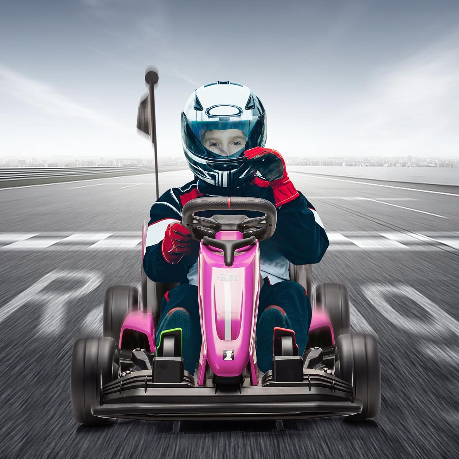 24V Drift Cart for Kids, Dual Motors, Electronic Brake, Adjustable Seat,Foldable