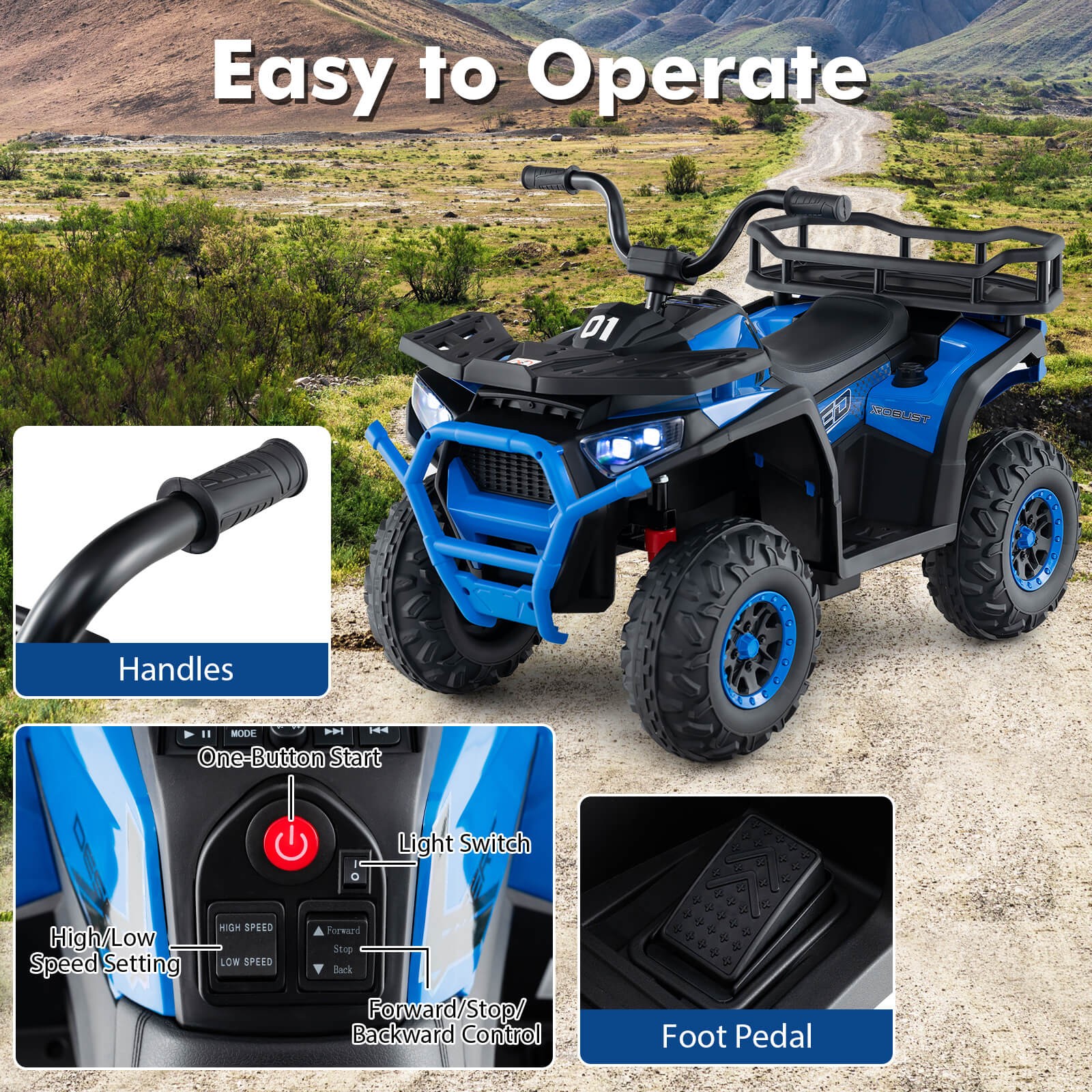 24V Kids Ride on Electric ATV Car Toy w/ Spring Suspension & LED Lights USB
