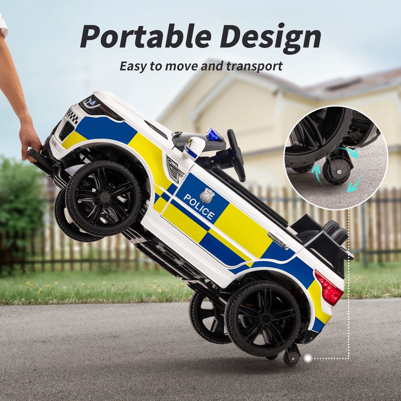 Outfunny Electric Police Car for Kids, 24 Volt Kids Ride on Toys W/ 400W Motors,