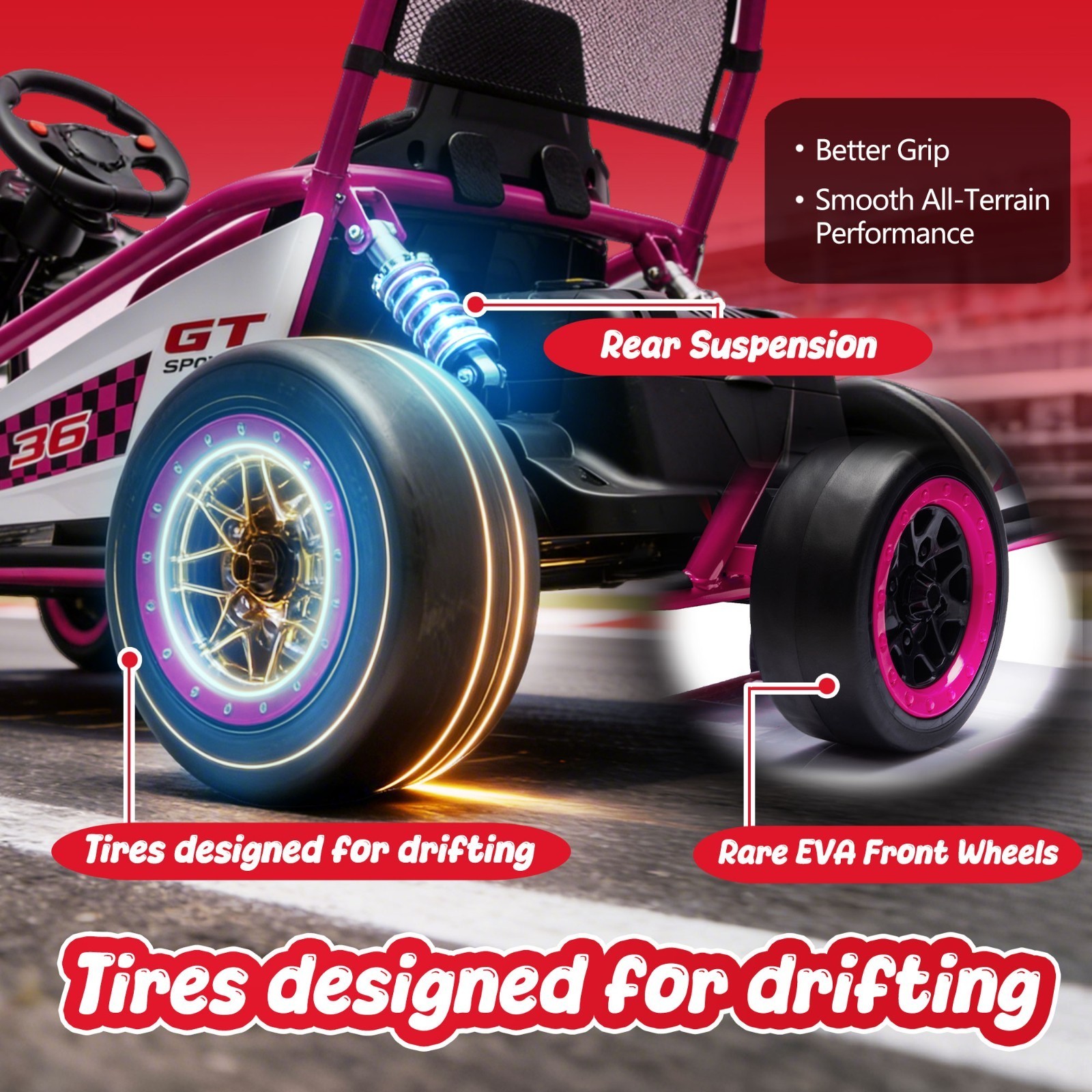 24V 400W Electric Ride on Toy Crazy Go Cart Drift Car 5-7.5 MPH for Kids 6-12