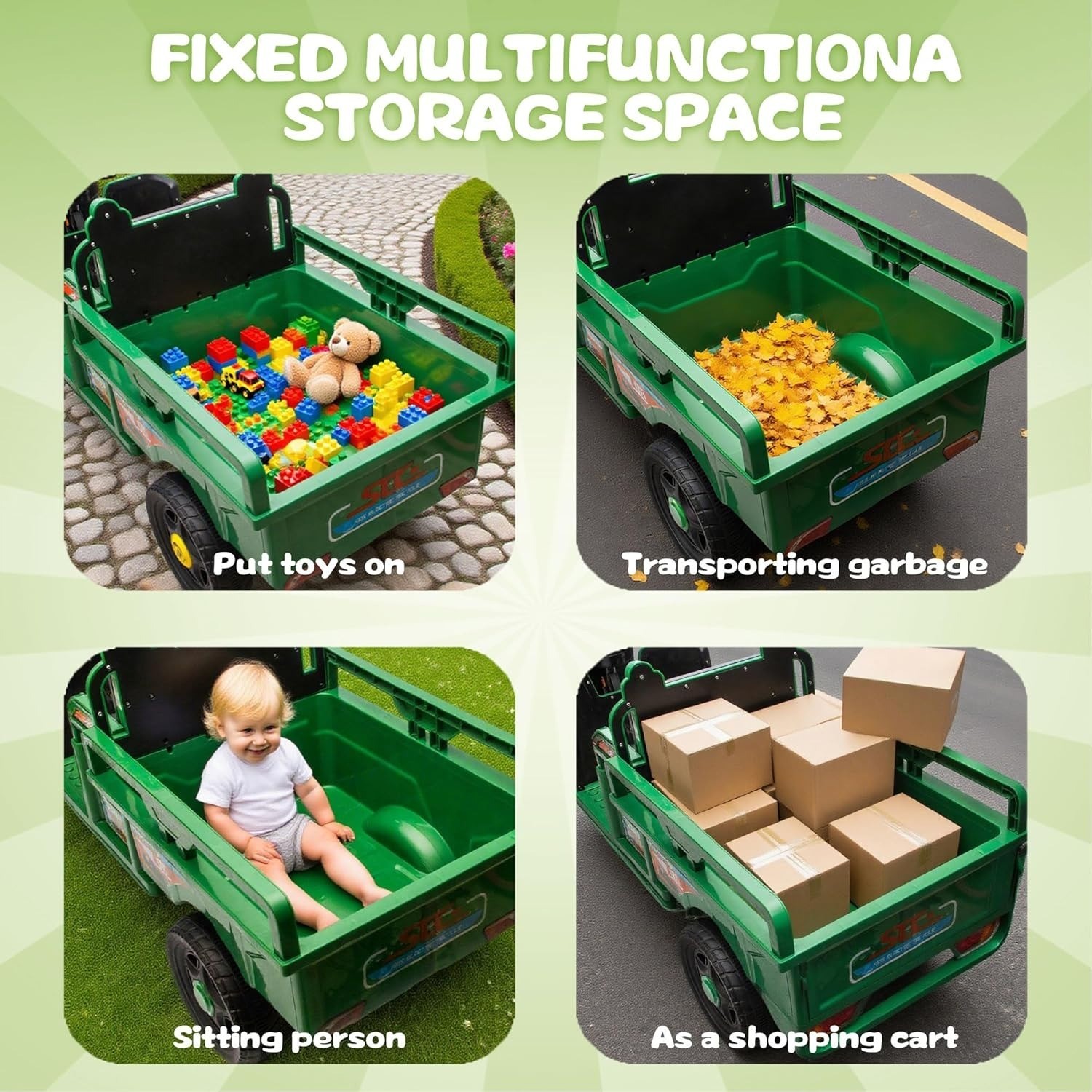 12V Kids Ride on Tractor with Cargo Bed Electric Dump Truck with LED Light Music