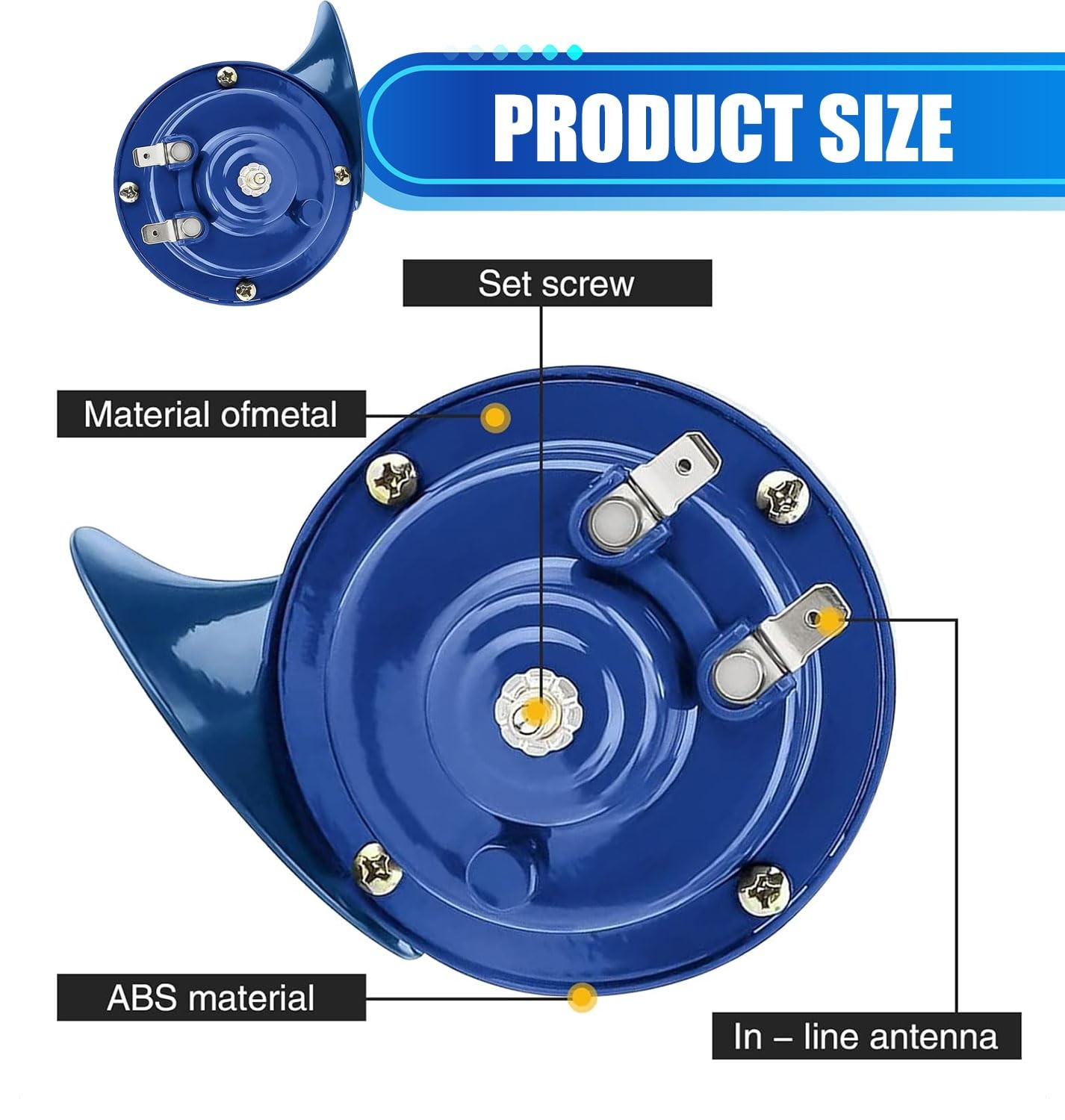2 PCS Blue Car Snail Air Horns Super Loud Waterproof Horn Kit Replacement