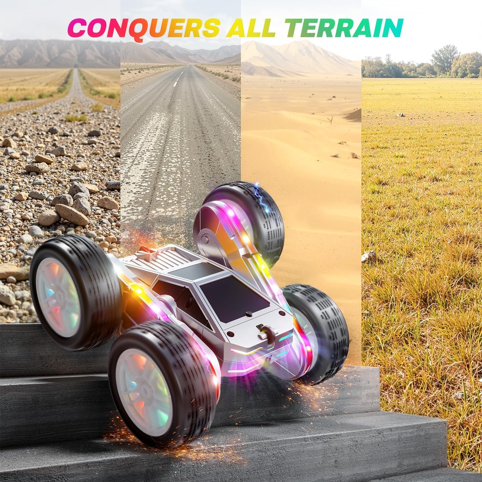 WayEee Remote Control Car for Boys 4-7, 360° Flips Rotating RC Stunt Car wi