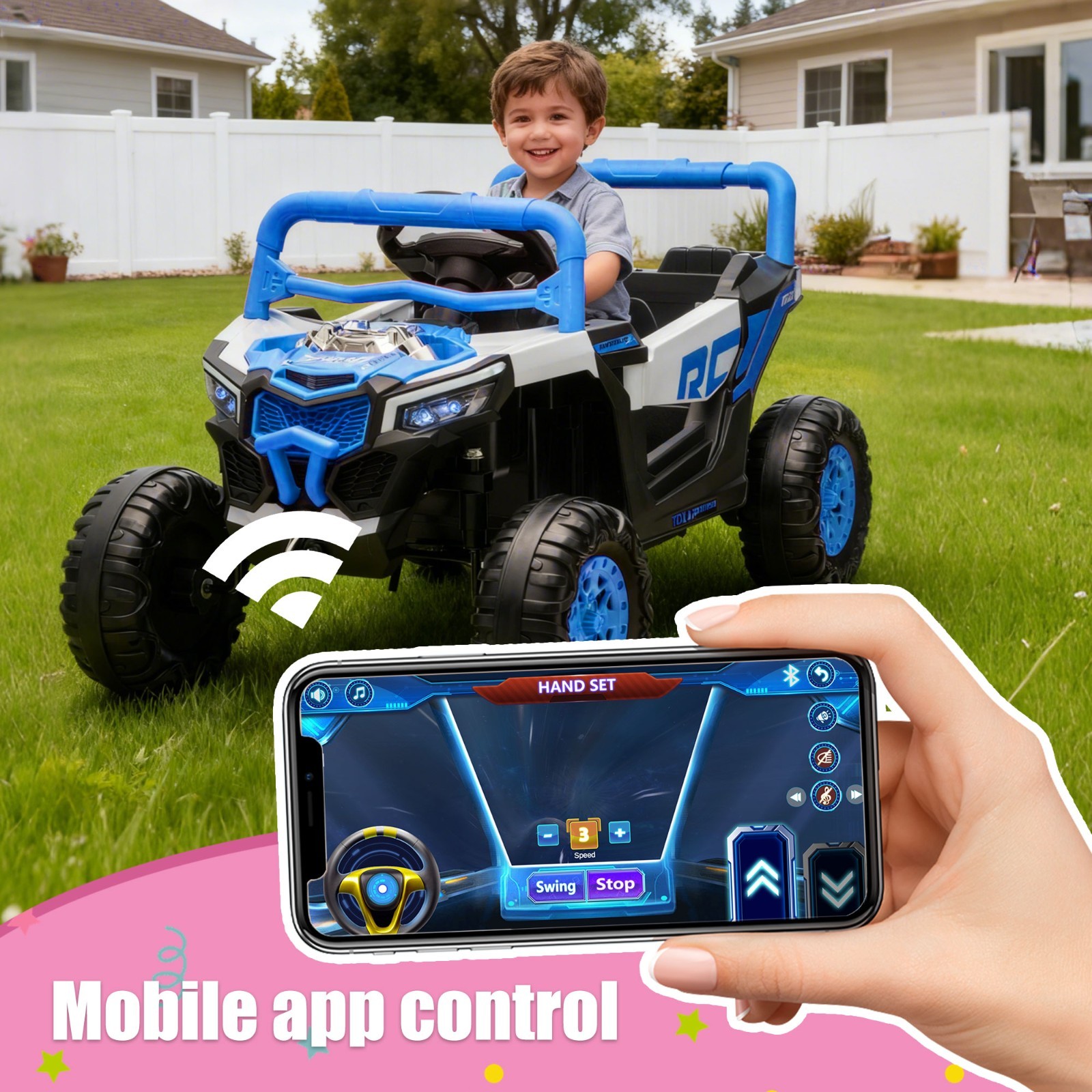 12V Kids Electric Car Ride On UTV Truck w/Remote,LED, Power Wheels Toys, Blue
