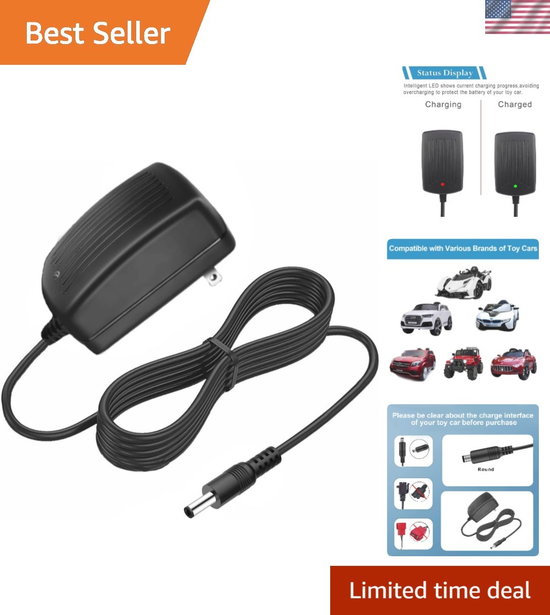 Lightweight 12V Battery Charger for Power Wheels and Kids SUVs – Safe Charging