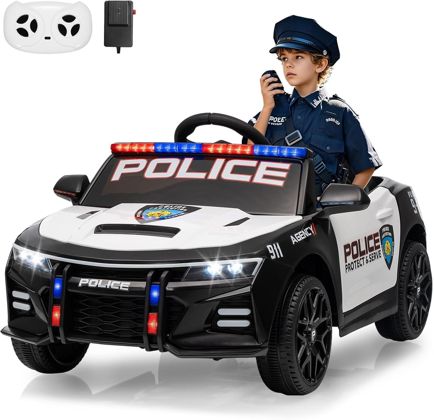 12V Police Car Ride on Toys, Ride on Electric Car for Kids to Drive, Battery Pow