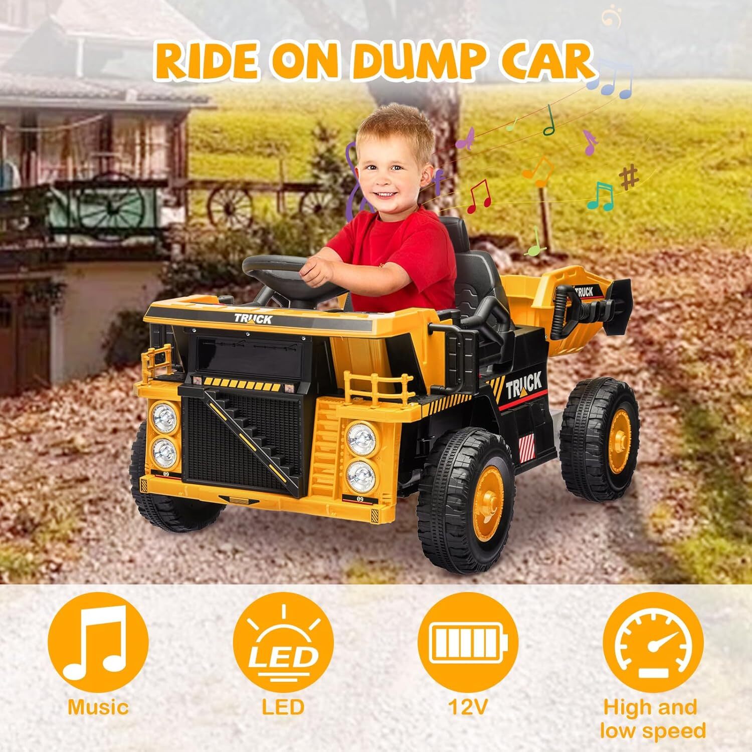12V Kids Ride On Dump Truck, Electric Construction Vehicle With Remote Control