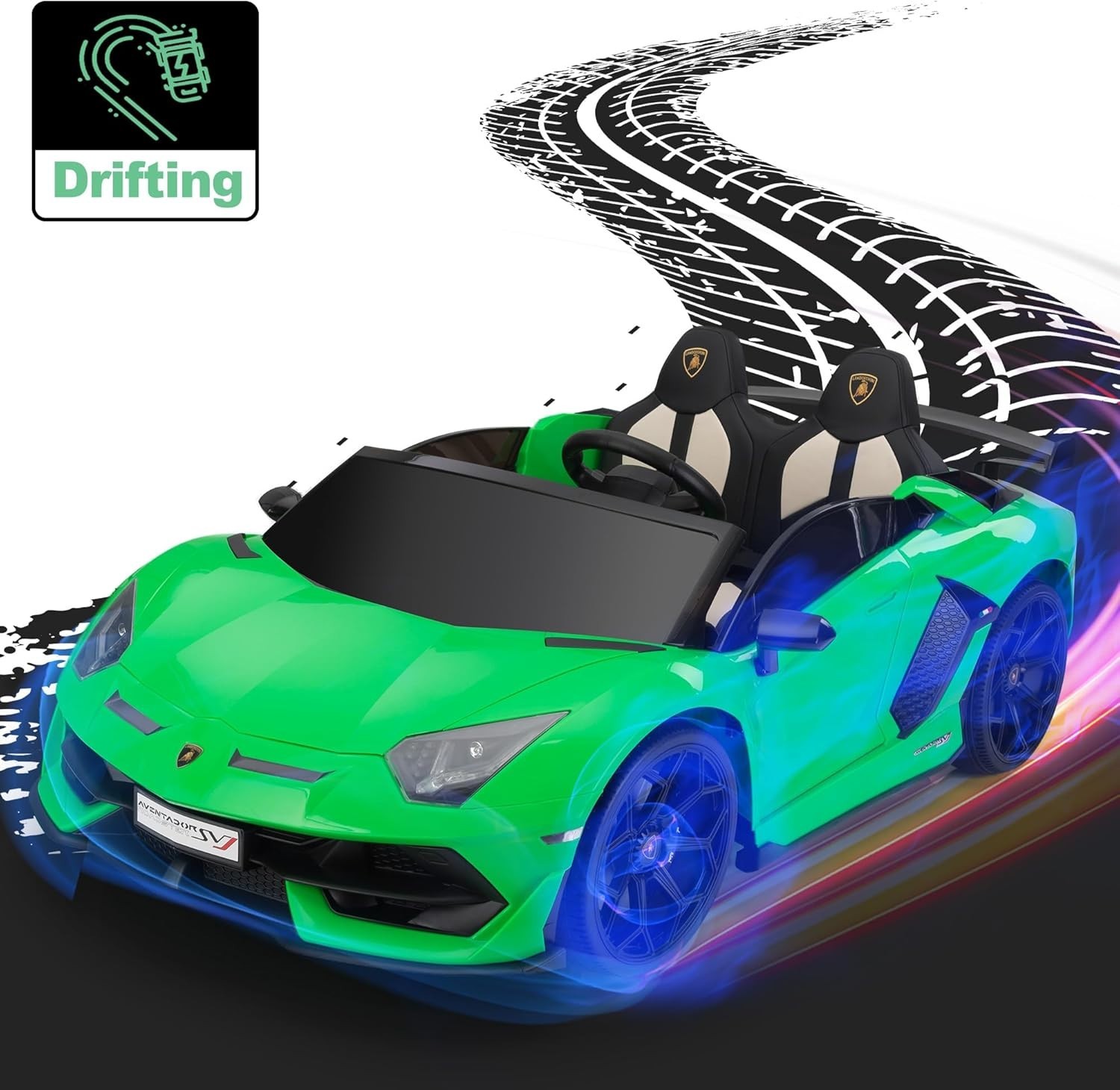 24V Kids Ride On Drift Car 2-Seater High Speed 13km/h Lamborghini w/Remote