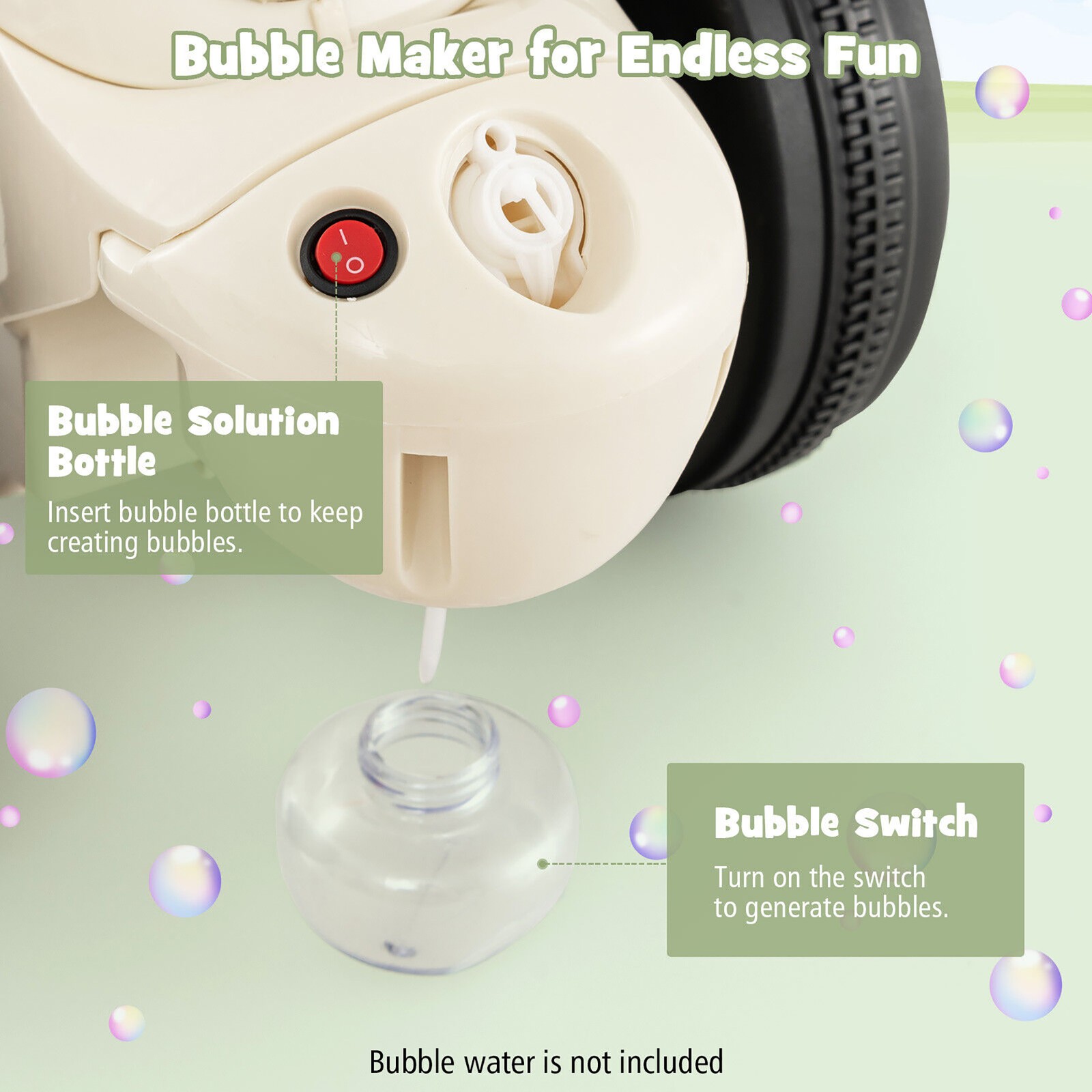 6V Kids Bubble Car Electric Ride On Motorcycle w/Music Button, Headlight Beige
