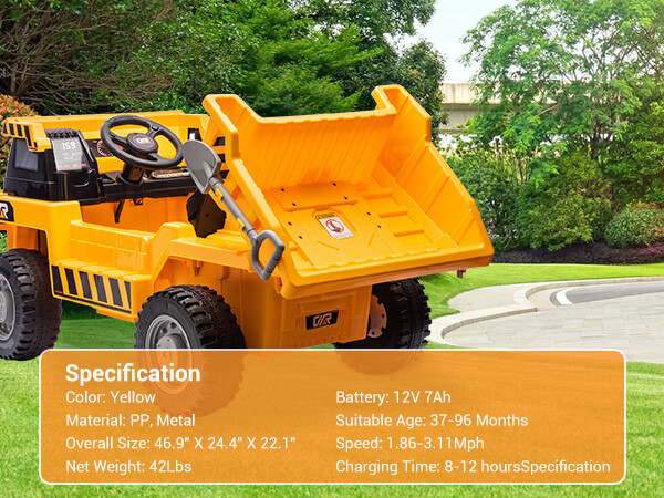 12V Kids Ride On Dump Truck with Remote Control Electric Car Gift for Boys Girls