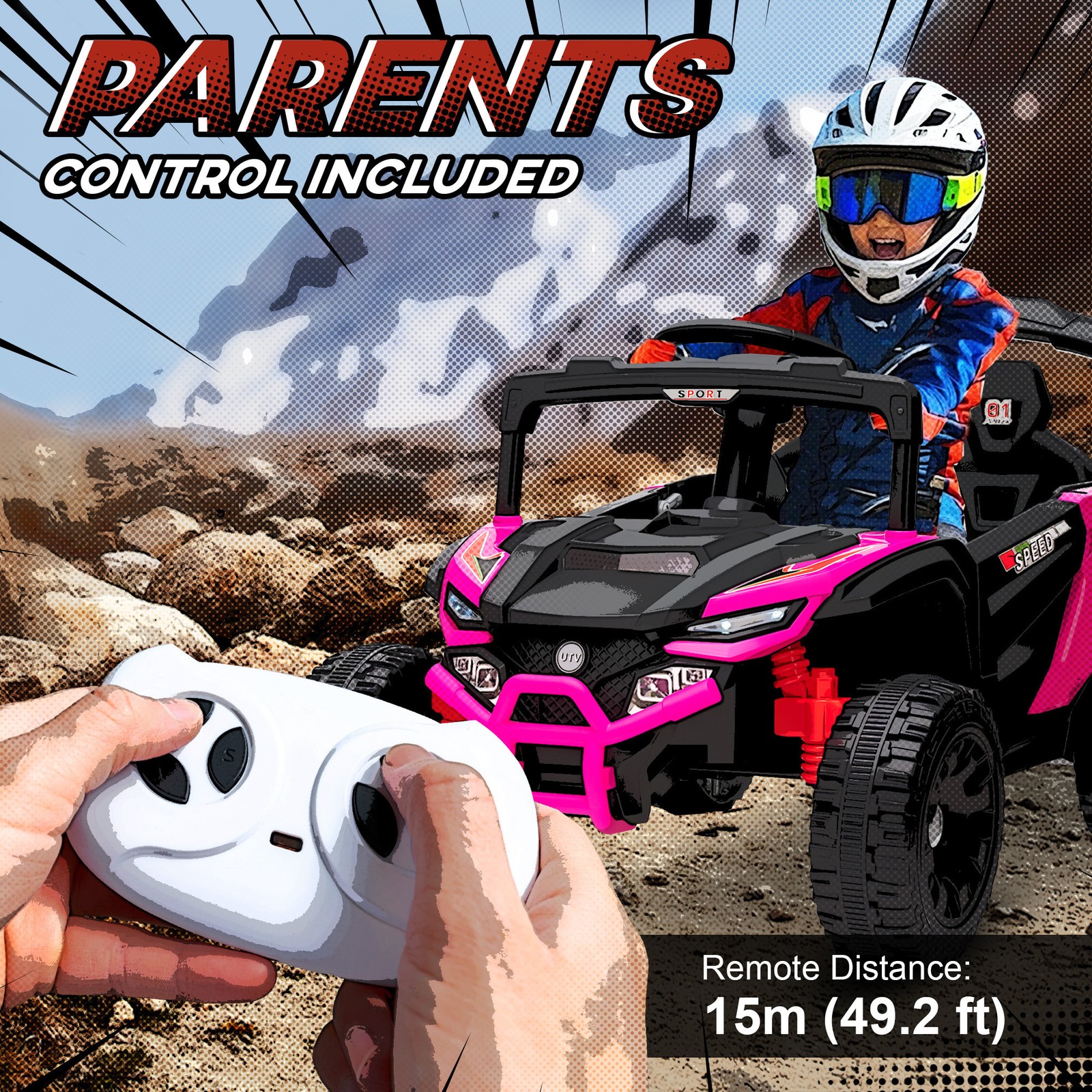 12V Kids Ride On Truck with Dual Motors for 3-5 Boys Girls, Pink