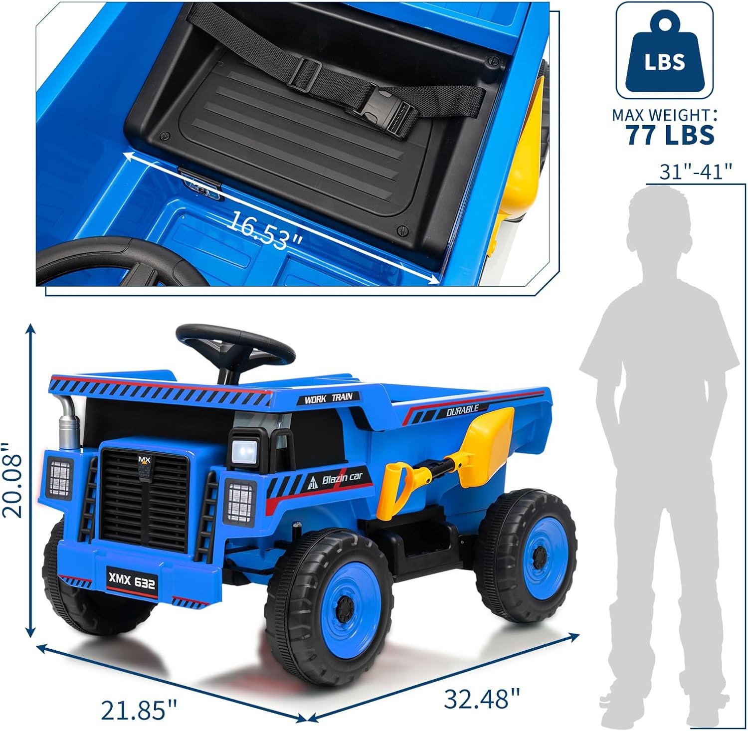 12V Ride On Dump Truck w/ Remote, Auto-Dump Bed, Shovel & Music for Kids 3-8