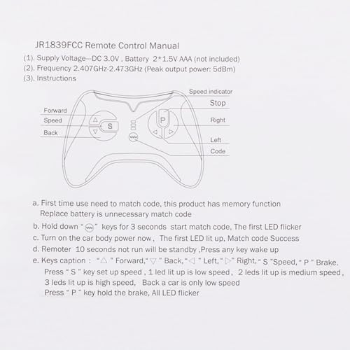 JR1839 2.4G Bluetooth Remote Control for Ride On Toy Cars 12V 24V Power Wheels