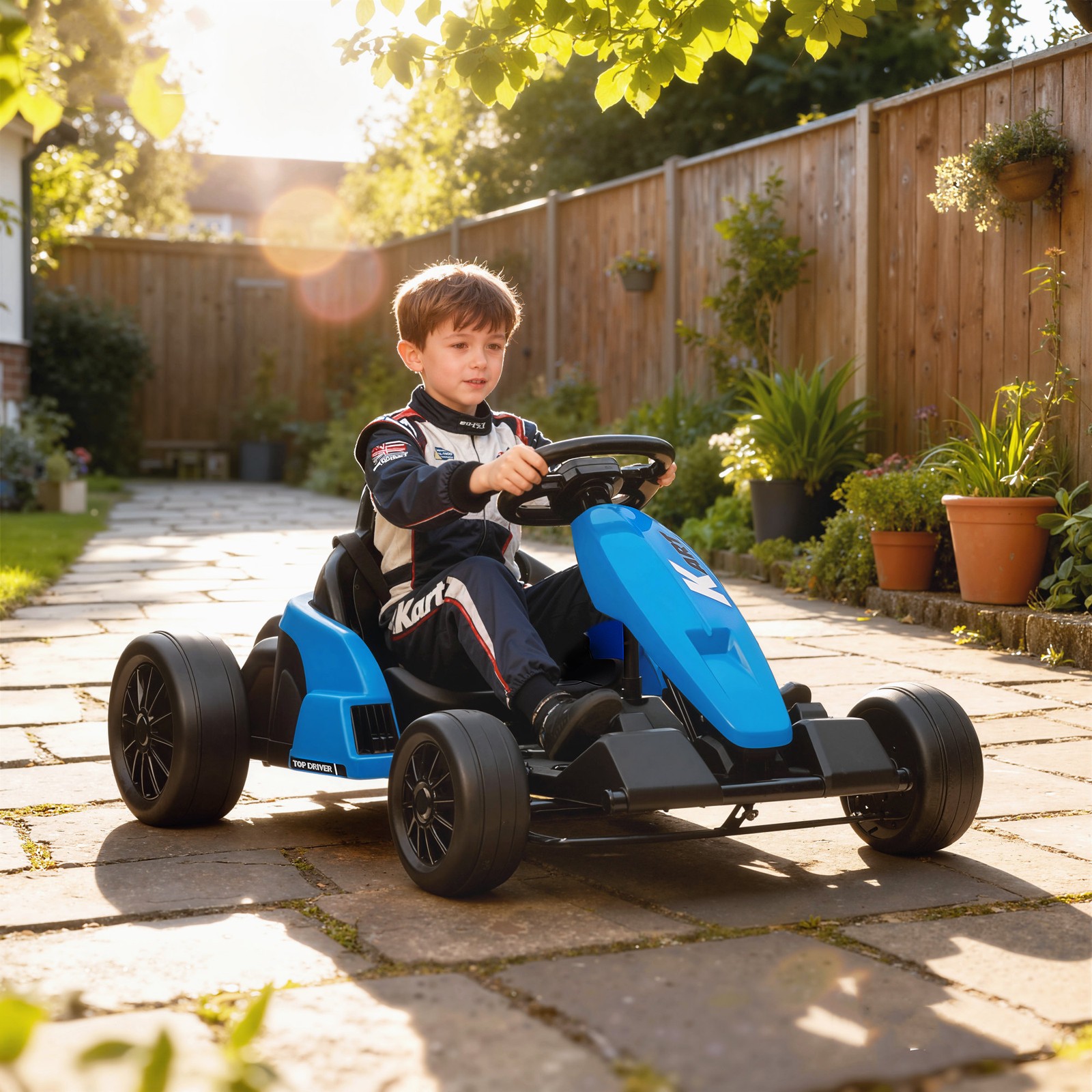 24V Electric Go Kart, Kids Drift Kart with Dual 150W Motors, Blue