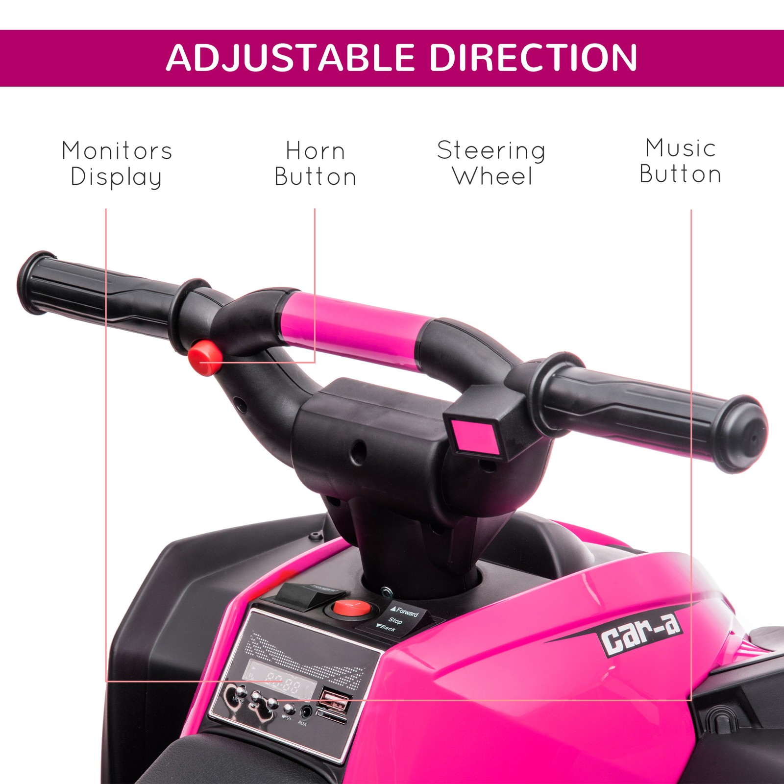 12V Kids ATV Quad Car with Forward & Backward Function, Pink