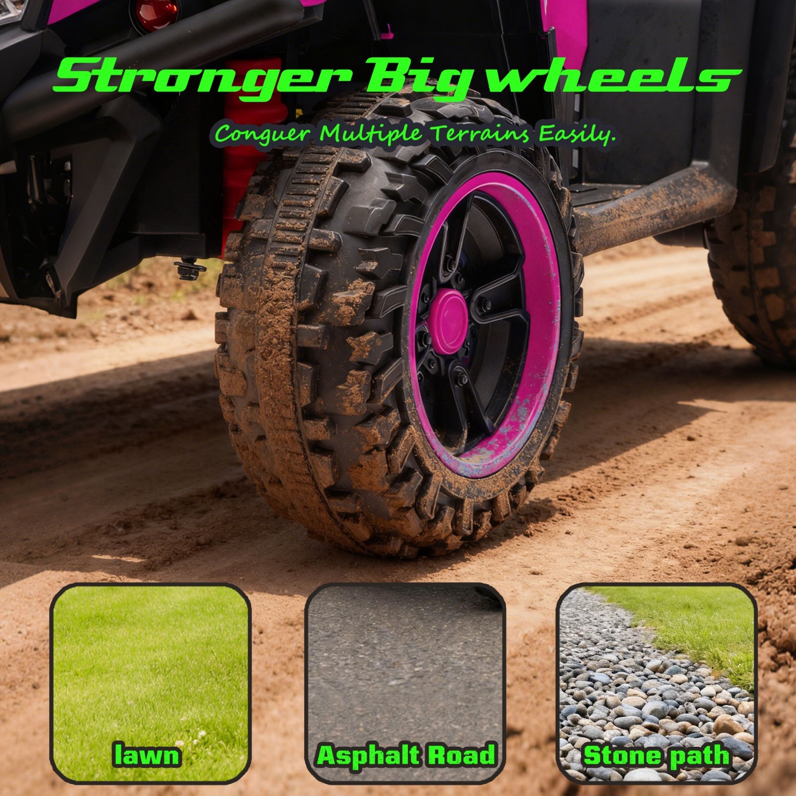 24V Kids Ride On ATV, 160W Off-Road Toys w/LED, Dual Storage Racks,Pink