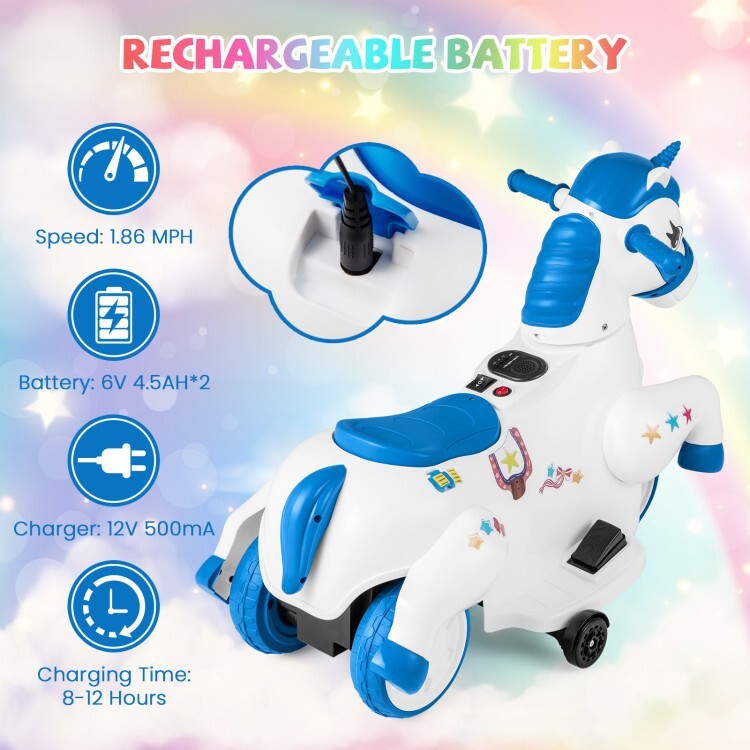 12V Battery Ride on Toy Horse Gift Children w/Training Wheels &Horse Riding Mode