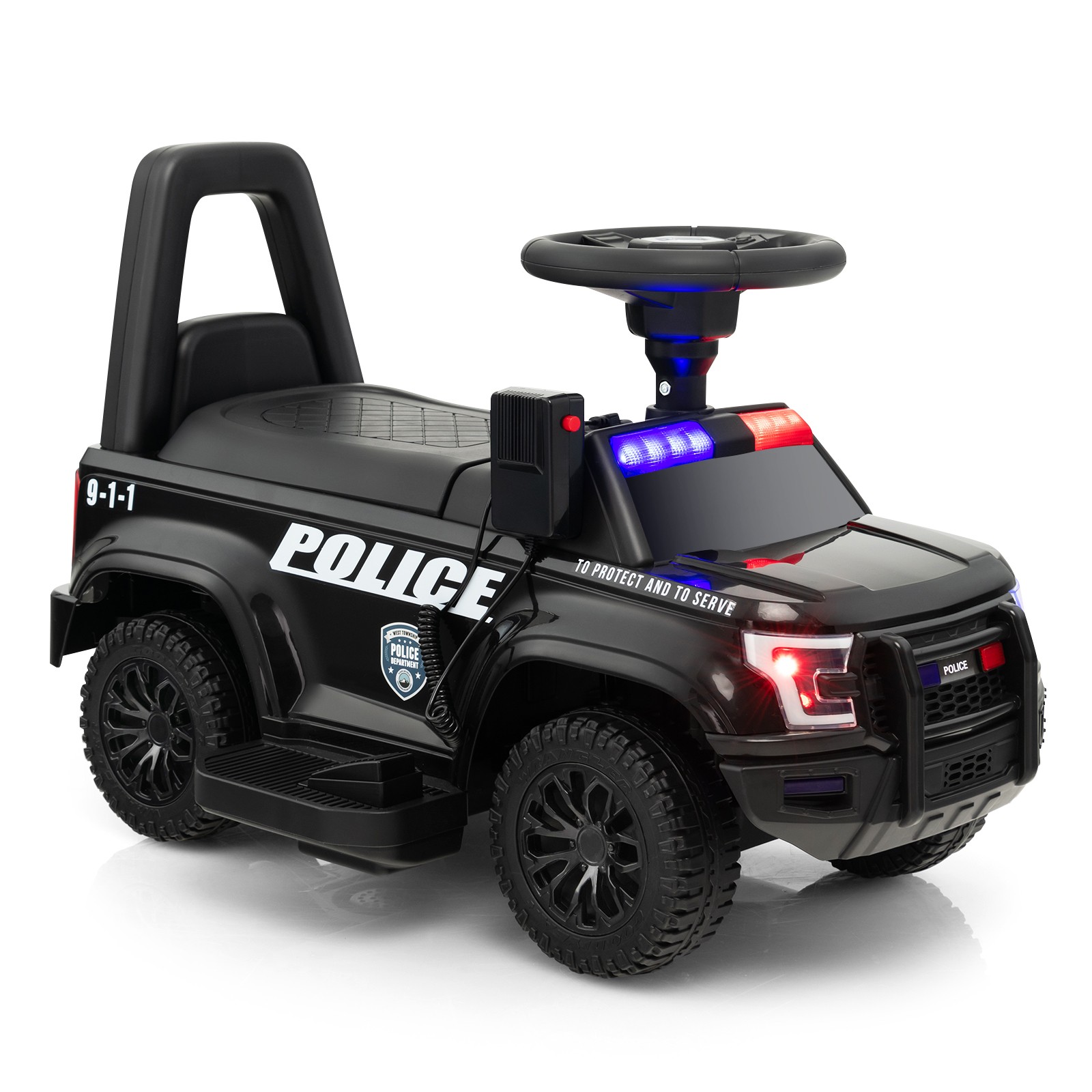 Kids Ride On Police Car 6V Battery Powered Electric Toy Vehicle w/Real Megaphone